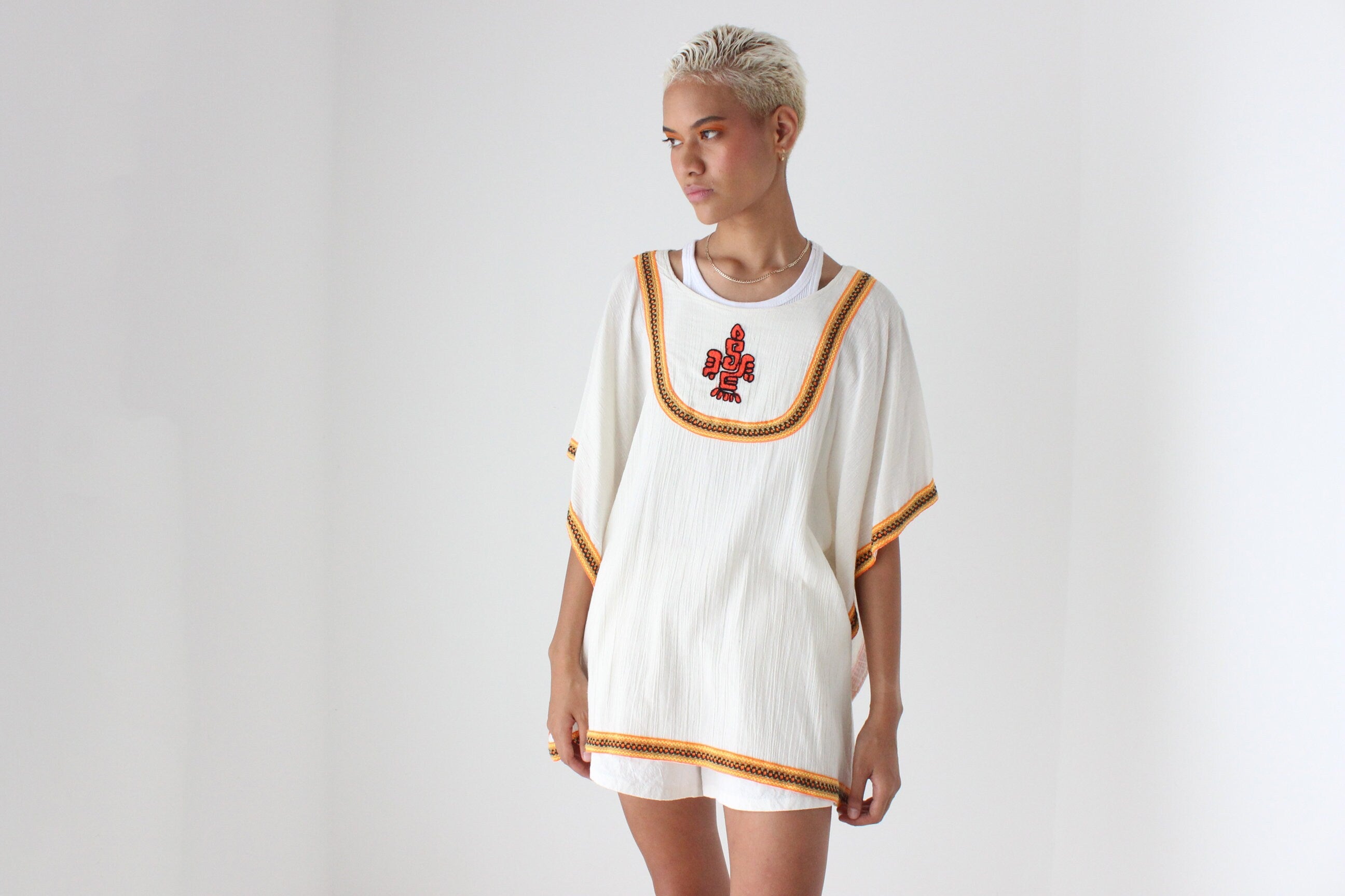 90s Thai Cotton Gauze Smock Top