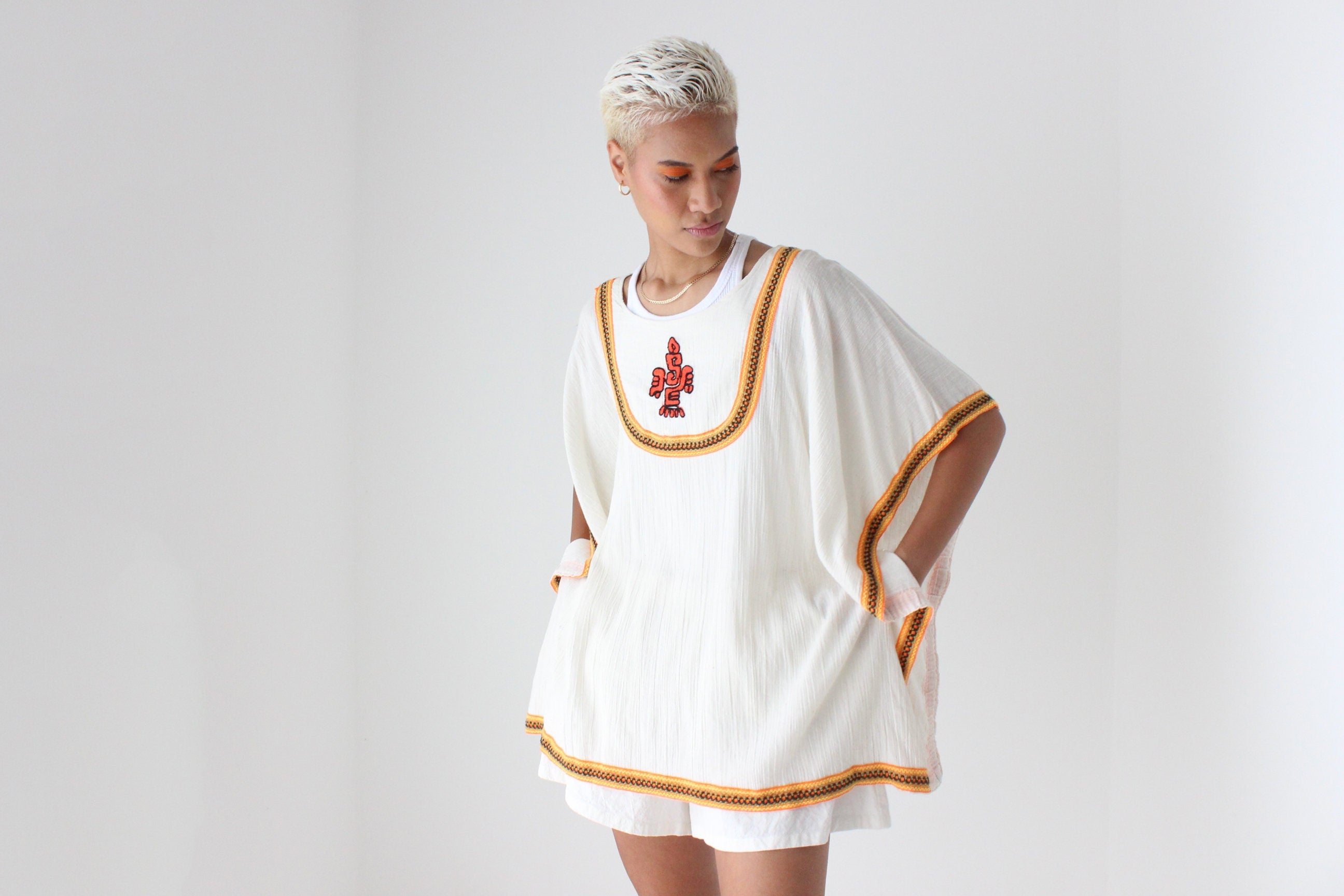 90s Thai Cotton Gauze Smock Top