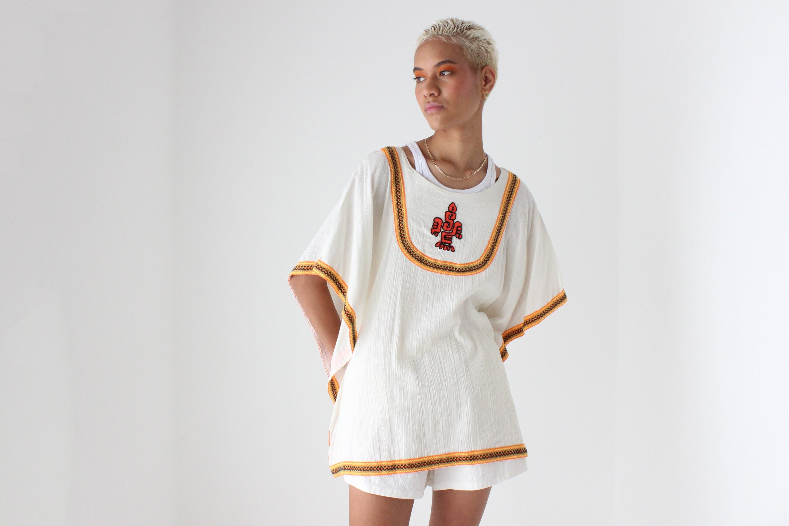 90s Thai Cotton Gauze Smock Top