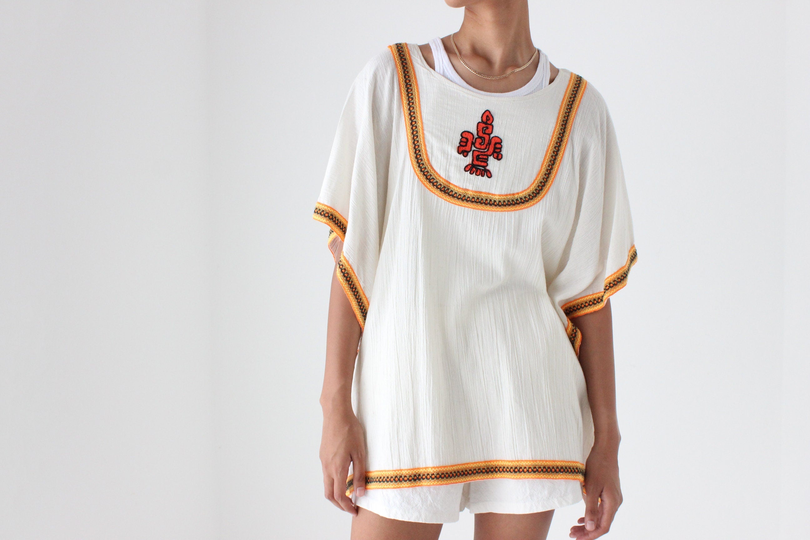 90s Thai Cotton Gauze Smock Top