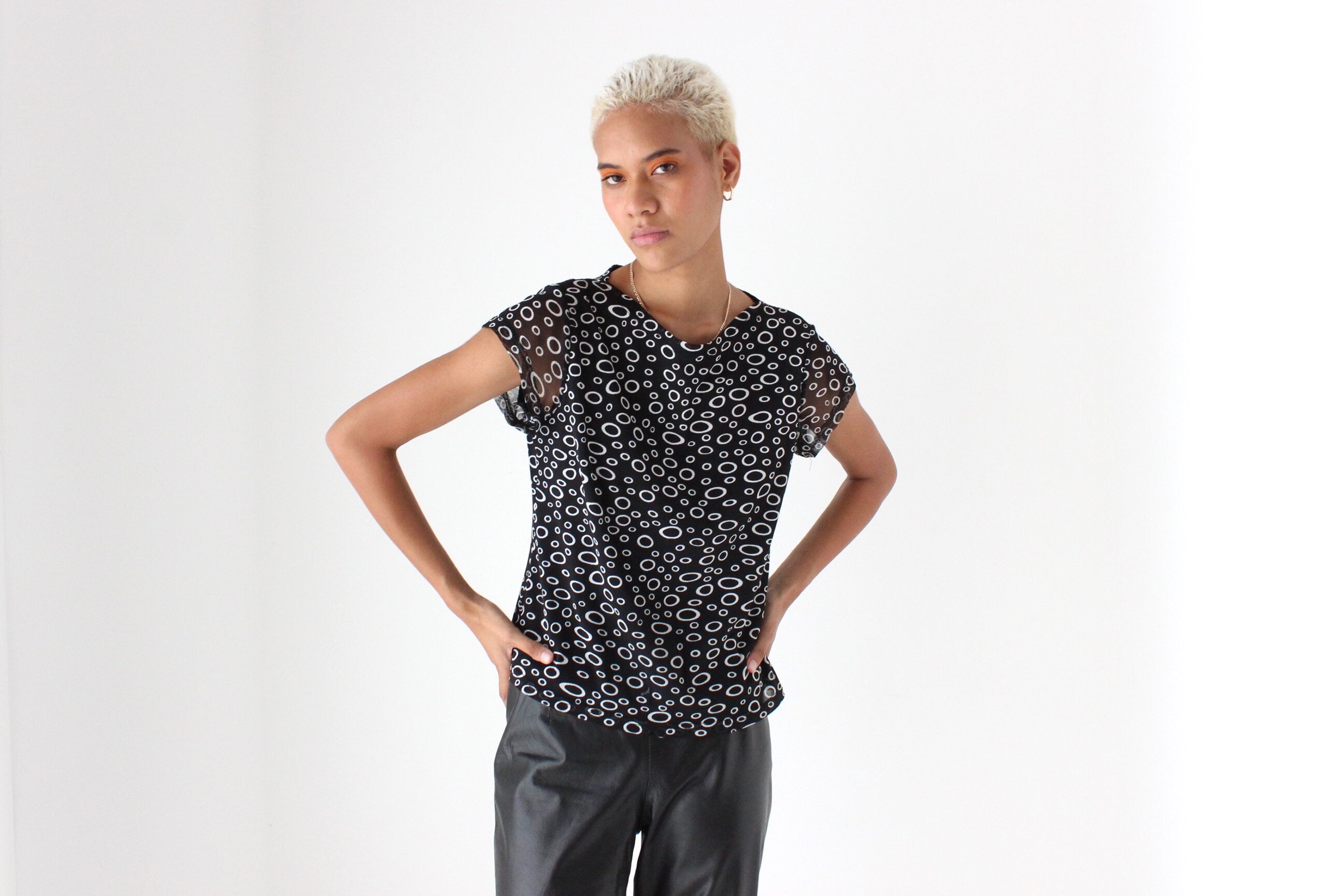 Y2K Abstract Mesh Circle Print Tee