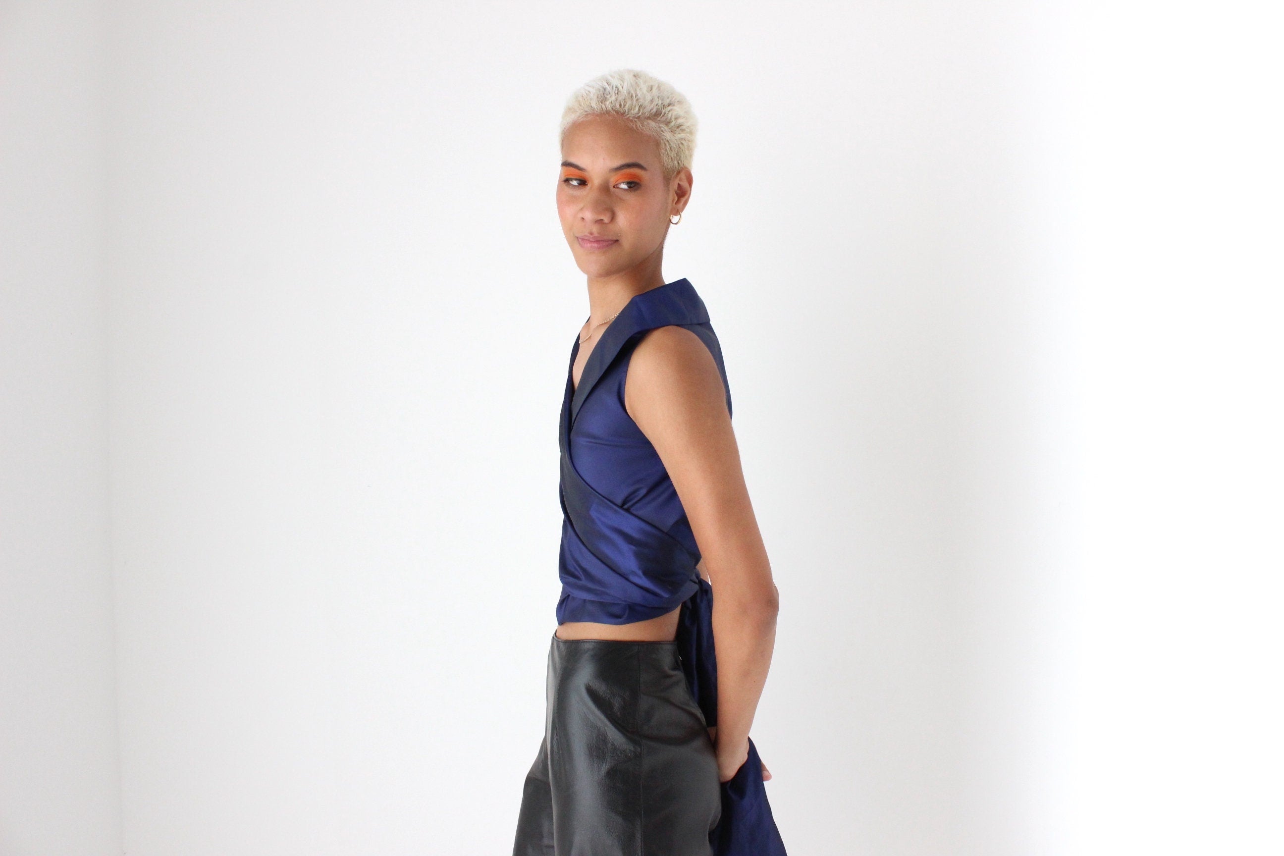 80s Carla Zampatti Sculptural Taffeta Wrap Top