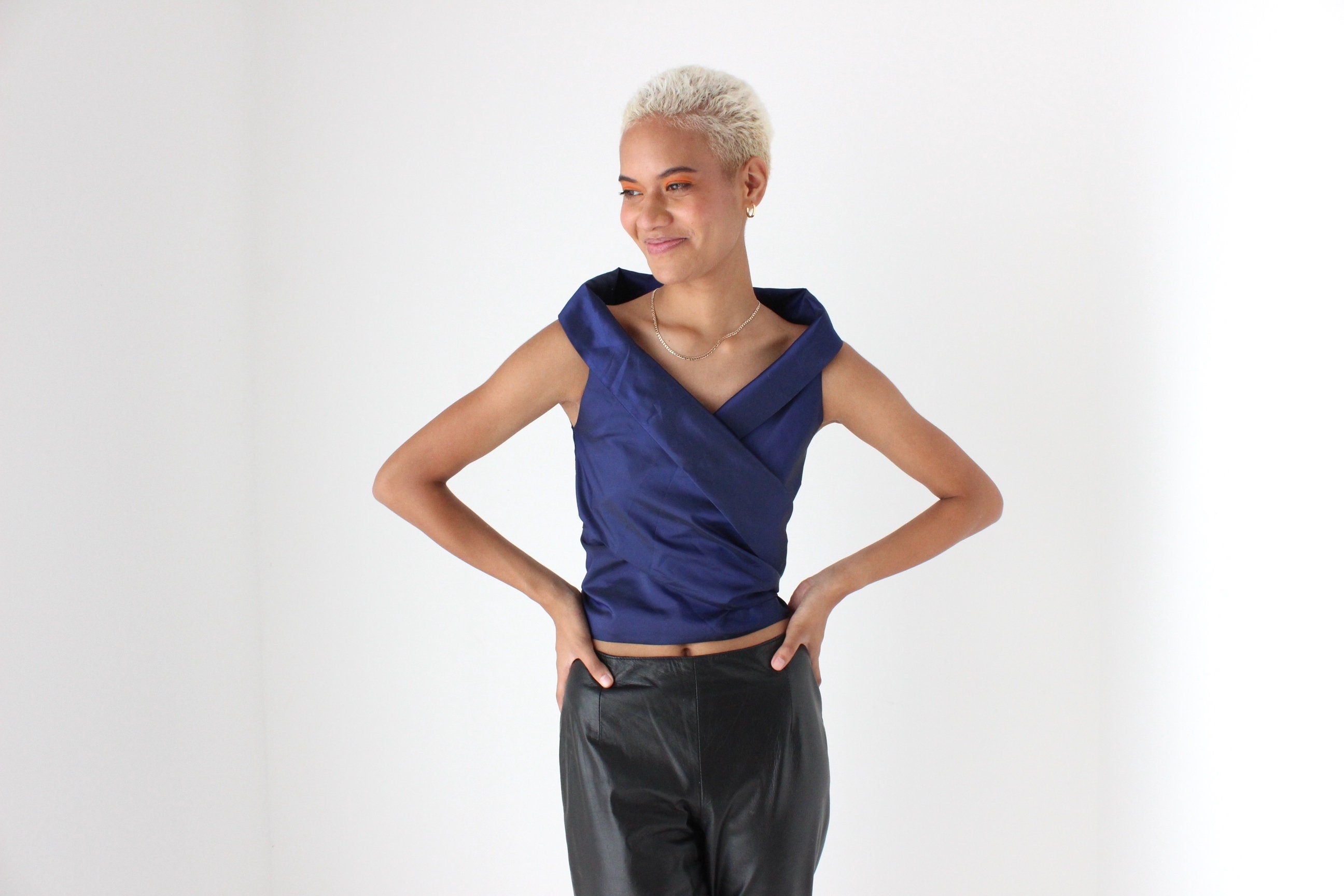 80s Carla Zampatti Sculptural Taffeta Wrap Top