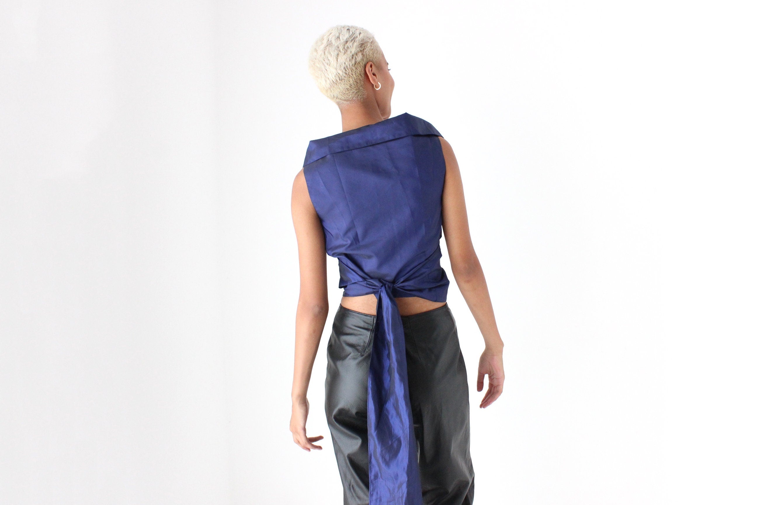 80s Carla Zampatti Sculptural Taffeta Wrap Top