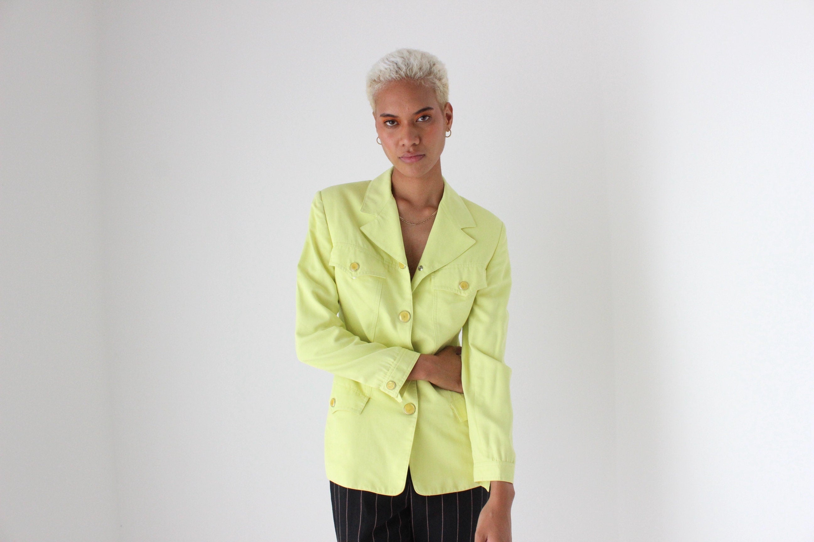 80s VERSACE Neon Lemon Power Blazer