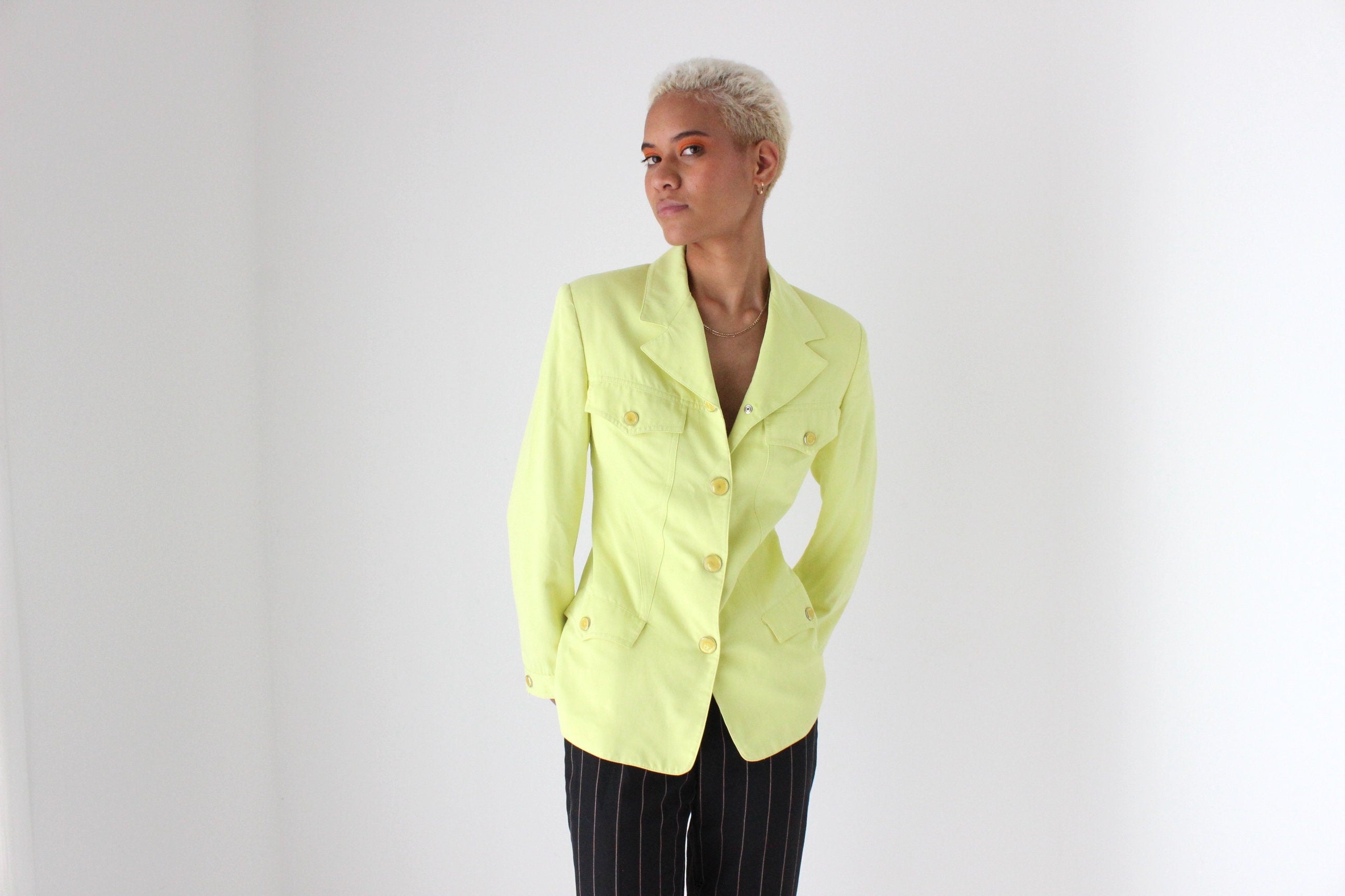 80s VERSACE Neon Lemon Power Blazer