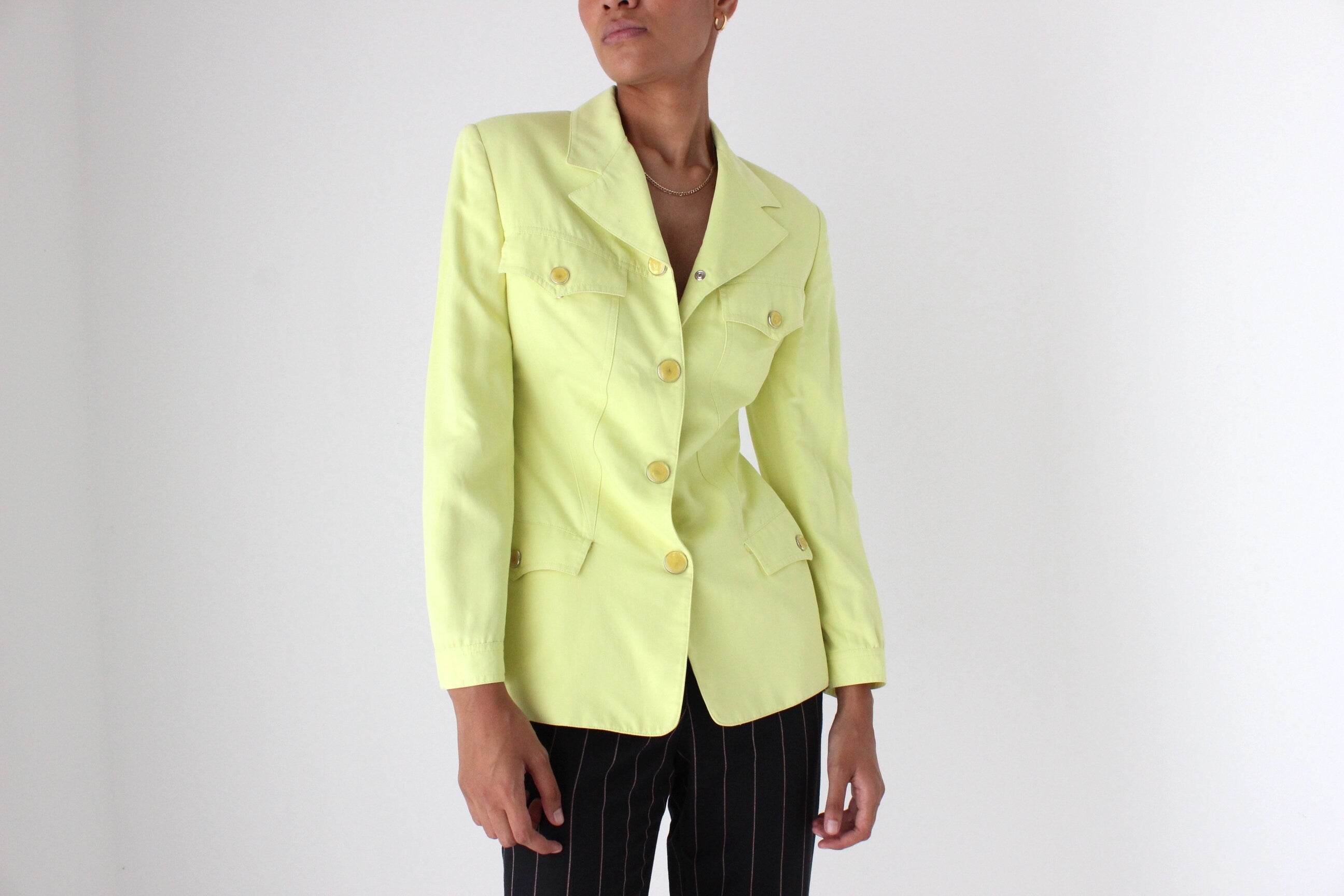 80s VERSACE Neon Lemon Power Blazer