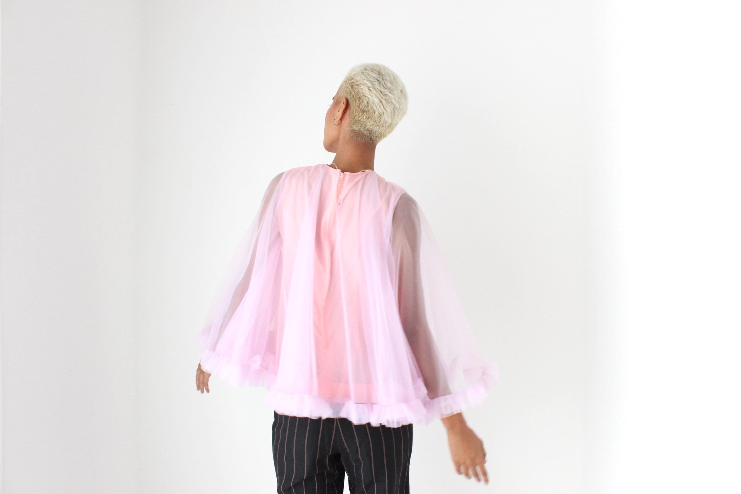 60s Voluminous Pastel Ruffle Puff Top