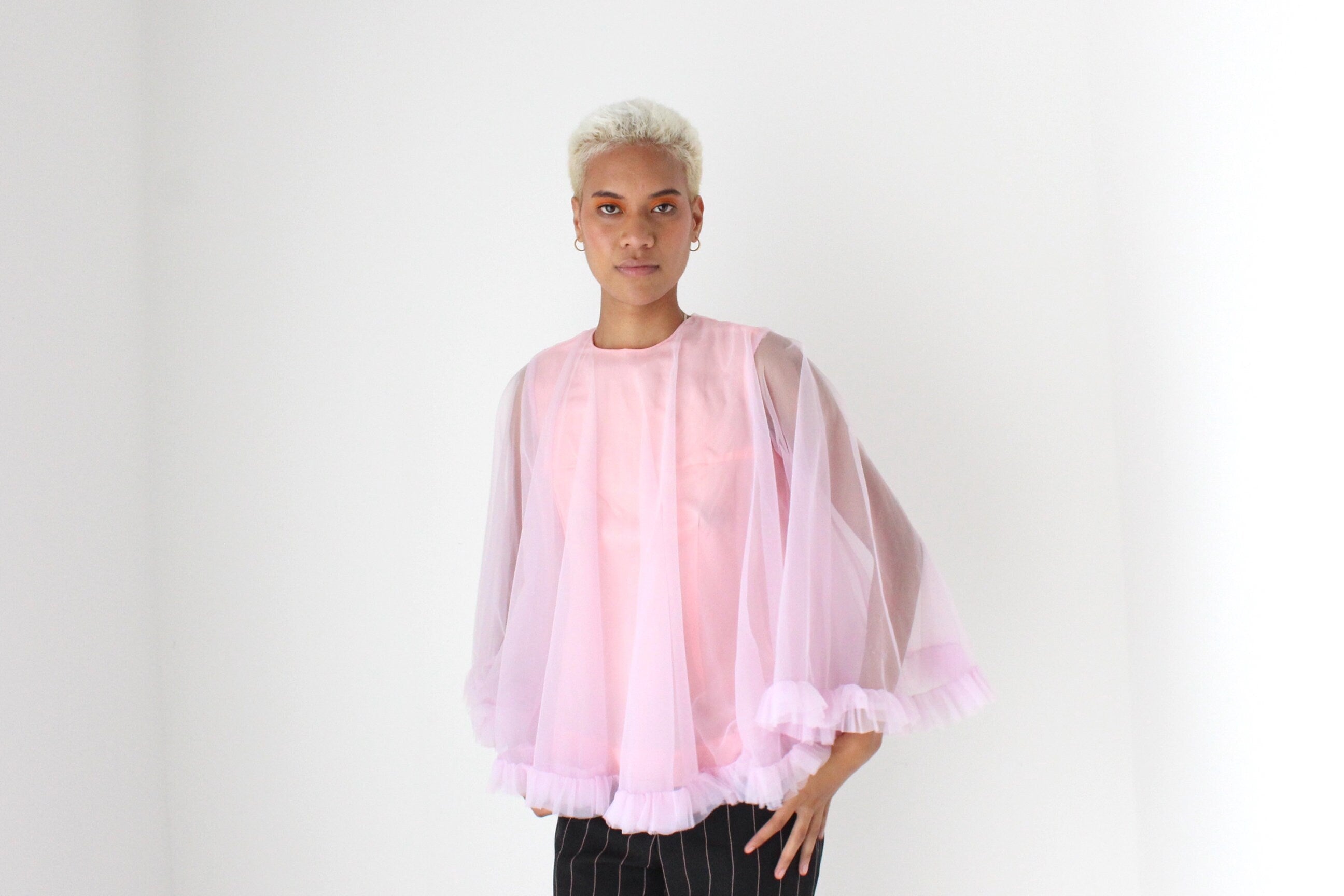 60s Voluminous Pastel Ruffle Puff Top