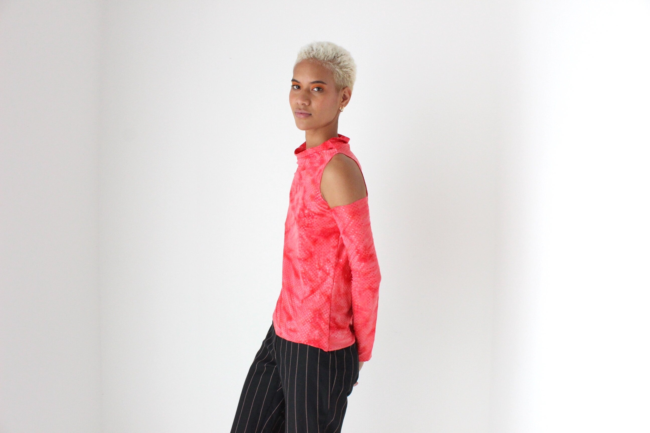 2000s Cold Shoulder Sparkly Sequin Rave Top