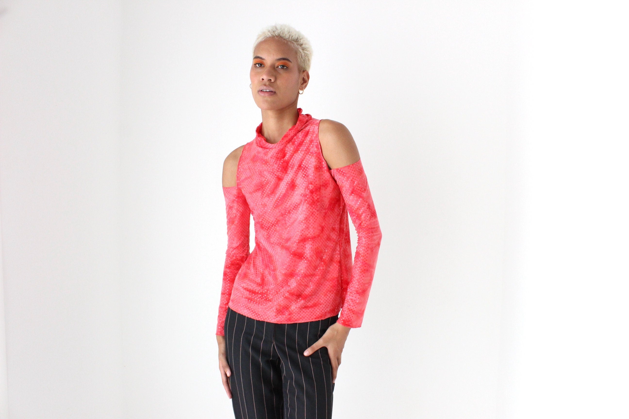 2000s Cold Shoulder Sparkly Sequin Rave Top