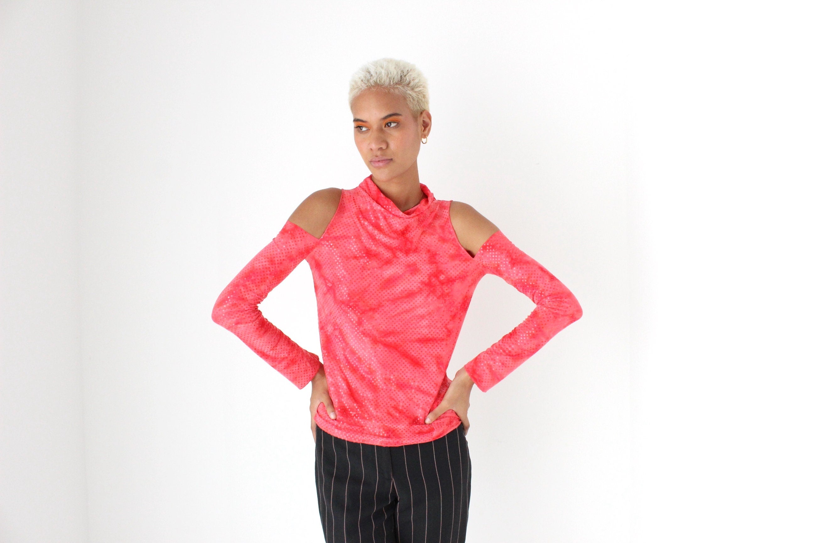 2000s Cold Shoulder Sparkly Sequin Rave Top