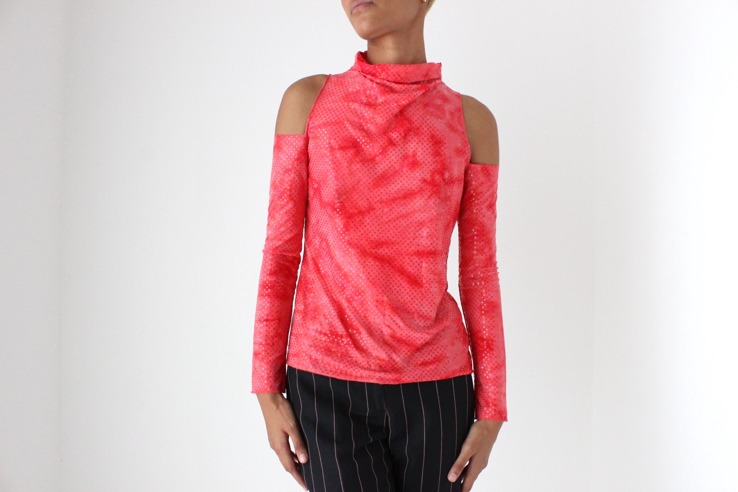 2000s Cold Shoulder Sparkly Sequin Rave Top