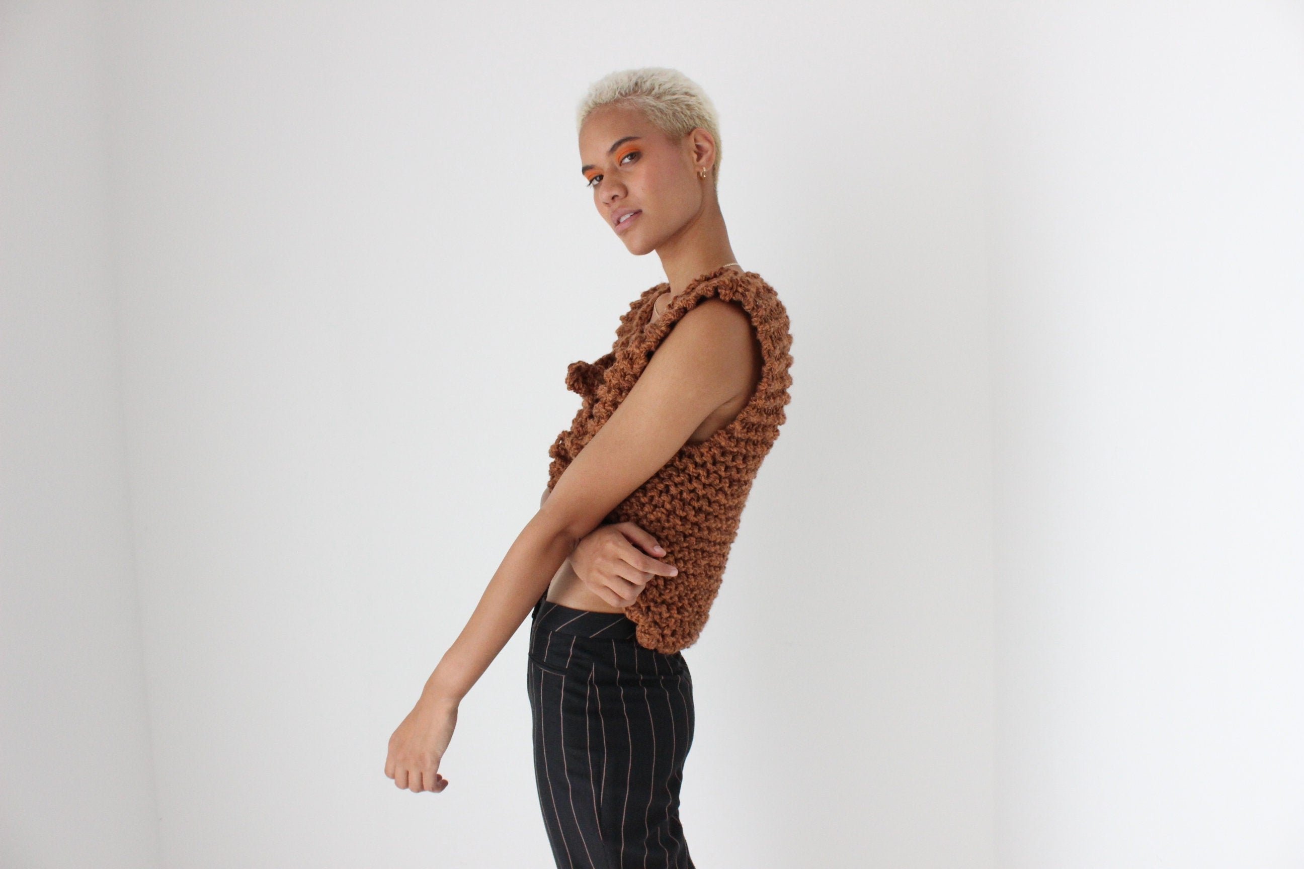 Y2K Abstract Macrame Chunky Knit Cropped Vest Top