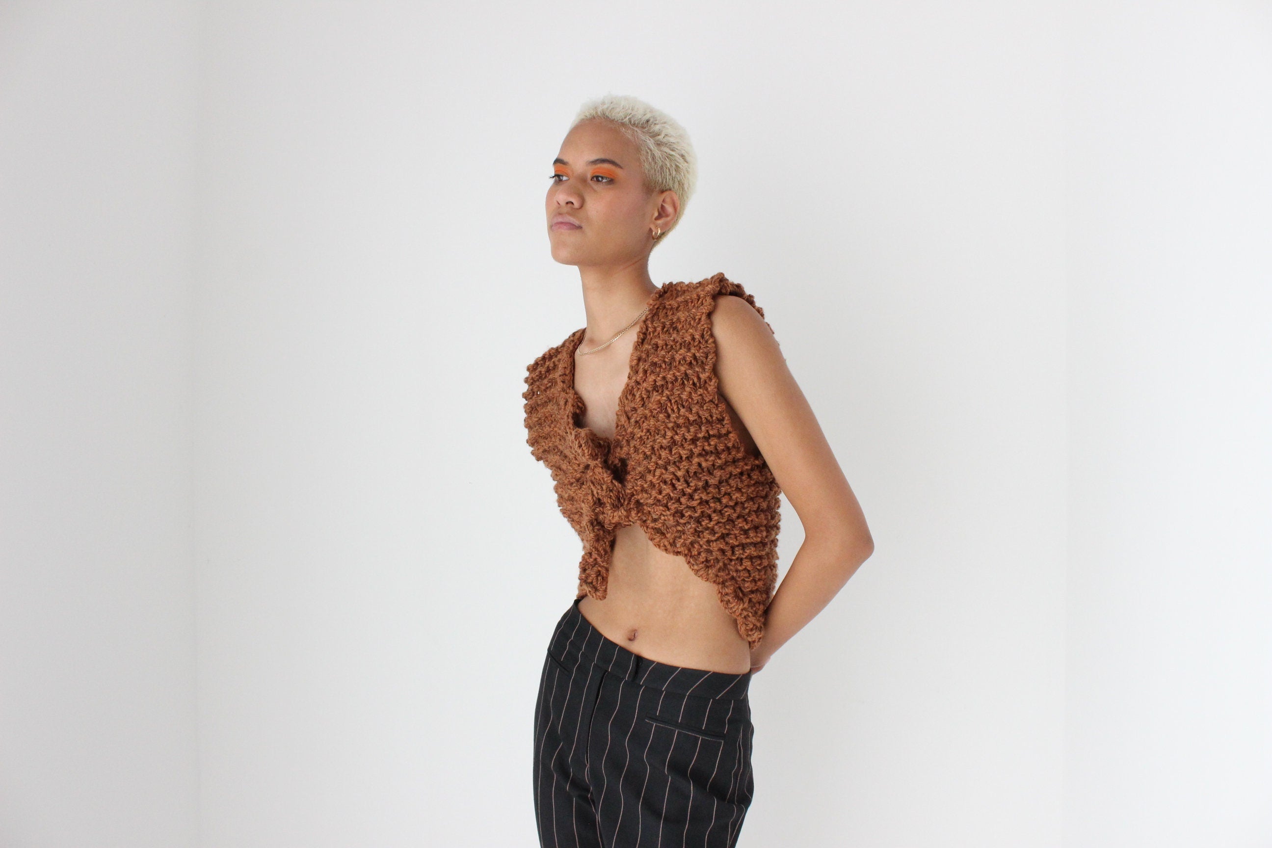 Y2K Abstract Macrame Chunky Knit Cropped Vest Top