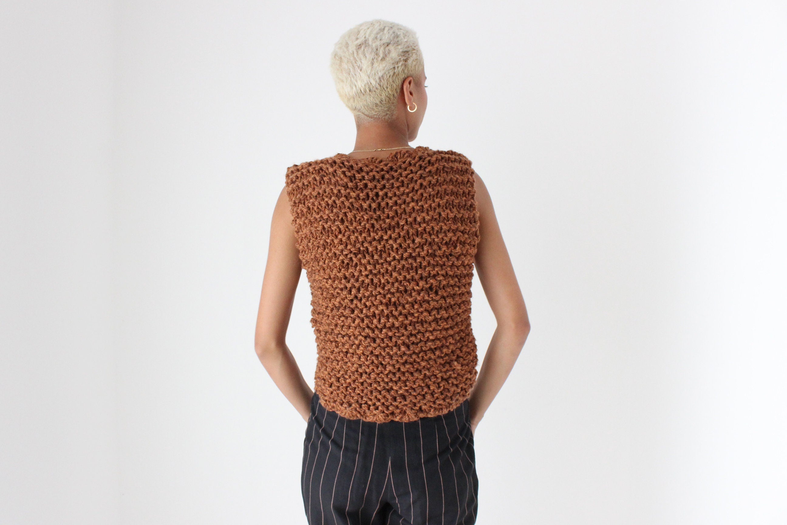 Y2K Abstract Macrame Chunky Knit Cropped Vest Top