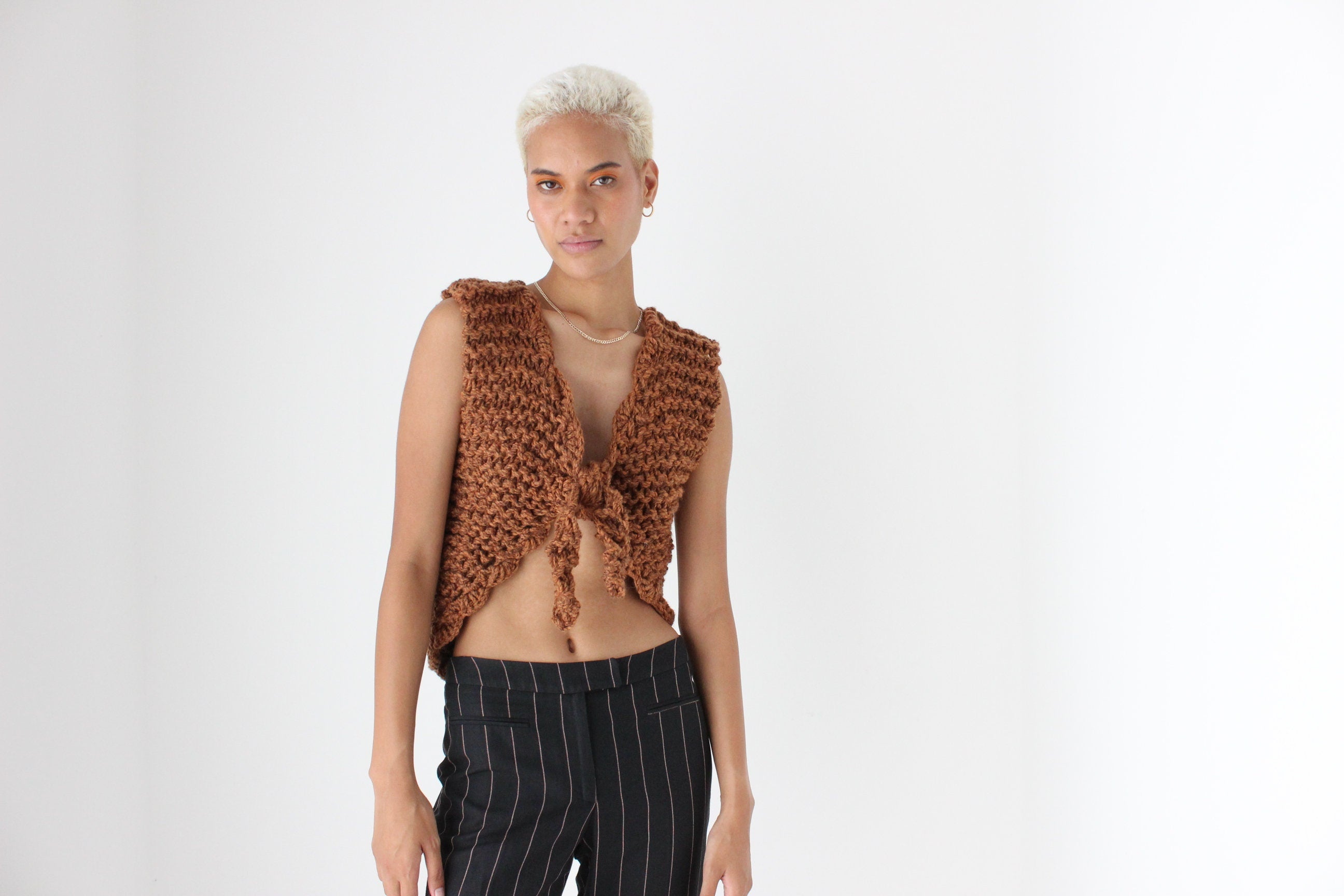 Y2K Abstract Macrame Chunky Knit Cropped Vest Top