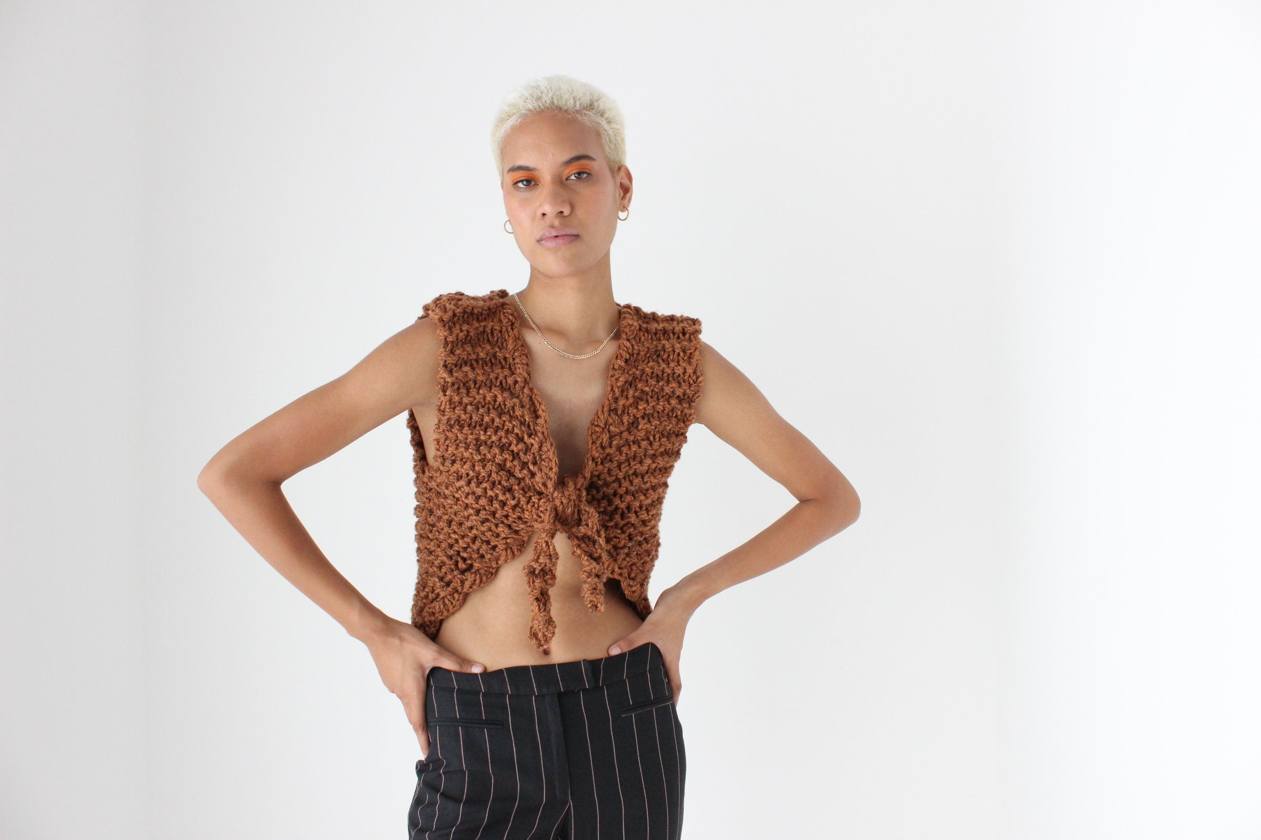 Y2K Abstract Macrame Chunky Knit Cropped Vest Top