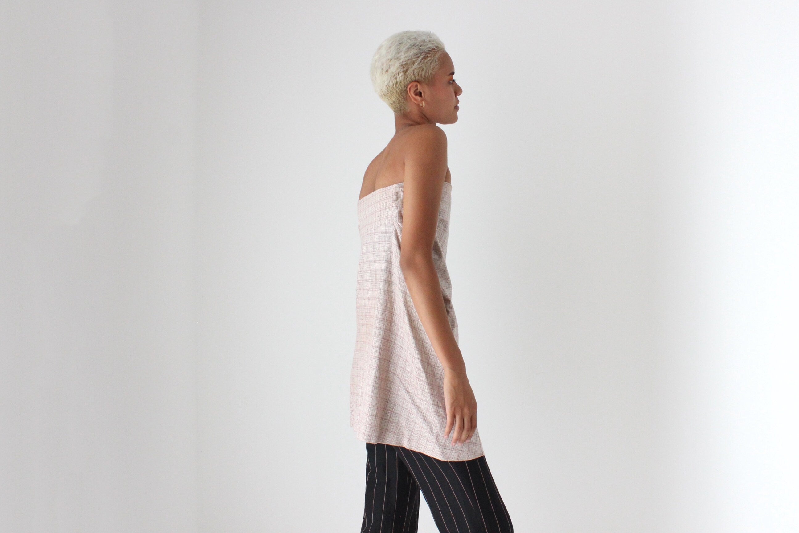 Y2K MARNI Cotton Checked Strapless Smock Top or Mini Dress