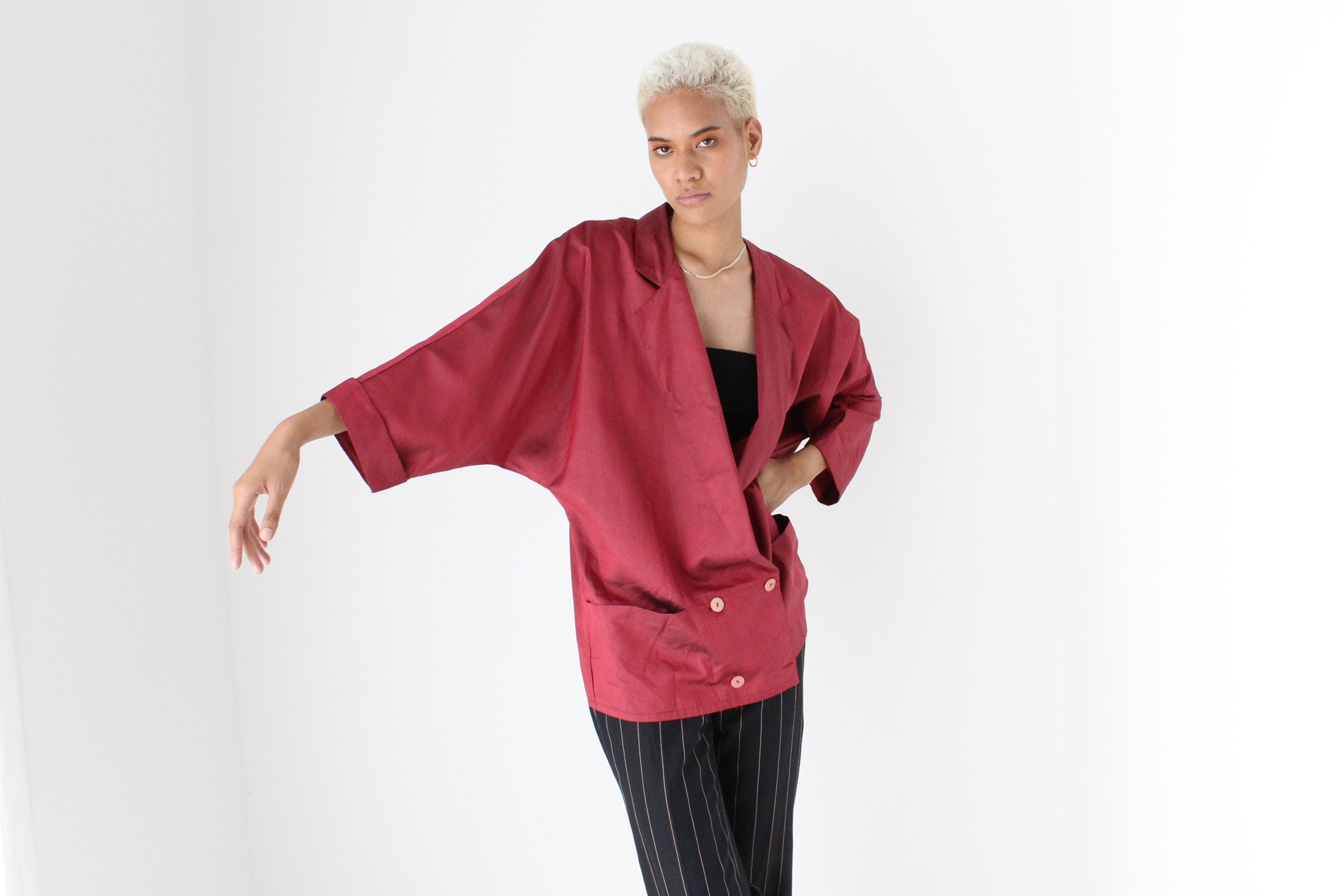 80s Parachute Batwing Cocoon Shirt Dress / Jacket