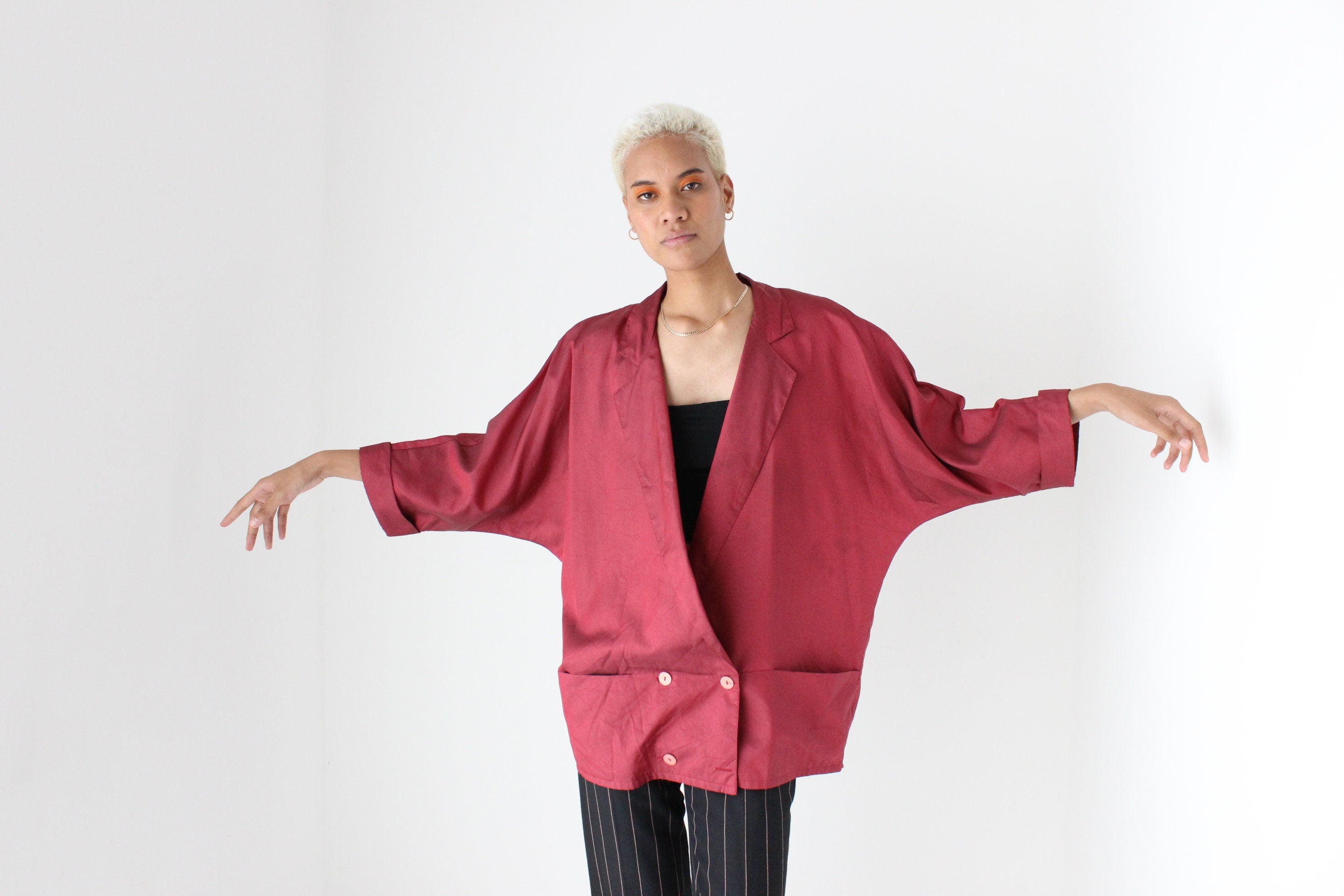 80s Parachute Batwing Cocoon Shirt Dress / Jacket