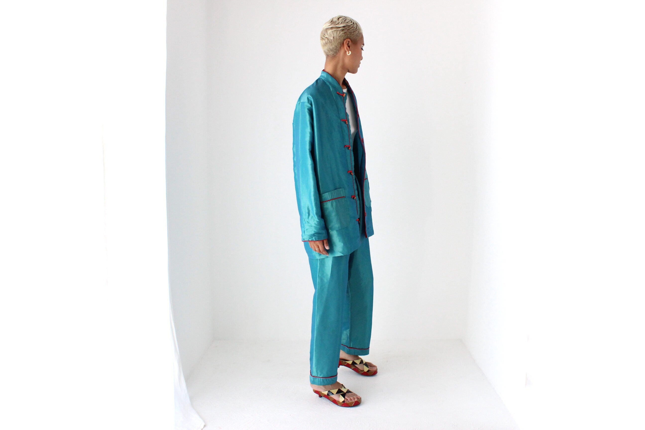 Amazing 80s Holographic Two Piece Chinese Lounge Suit Set