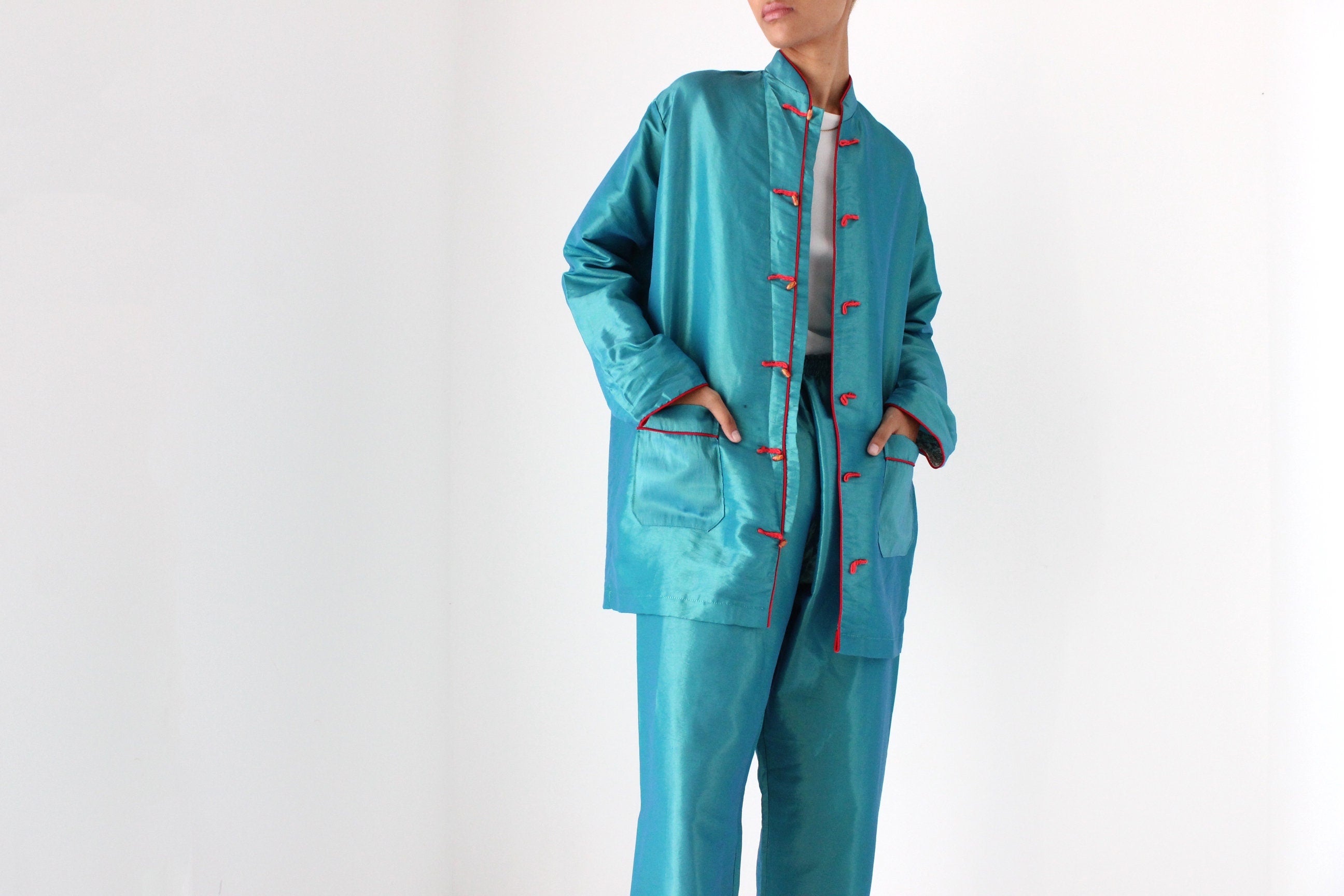 Amazing 80s Holographic Two Piece Chinese Lounge Suit Set