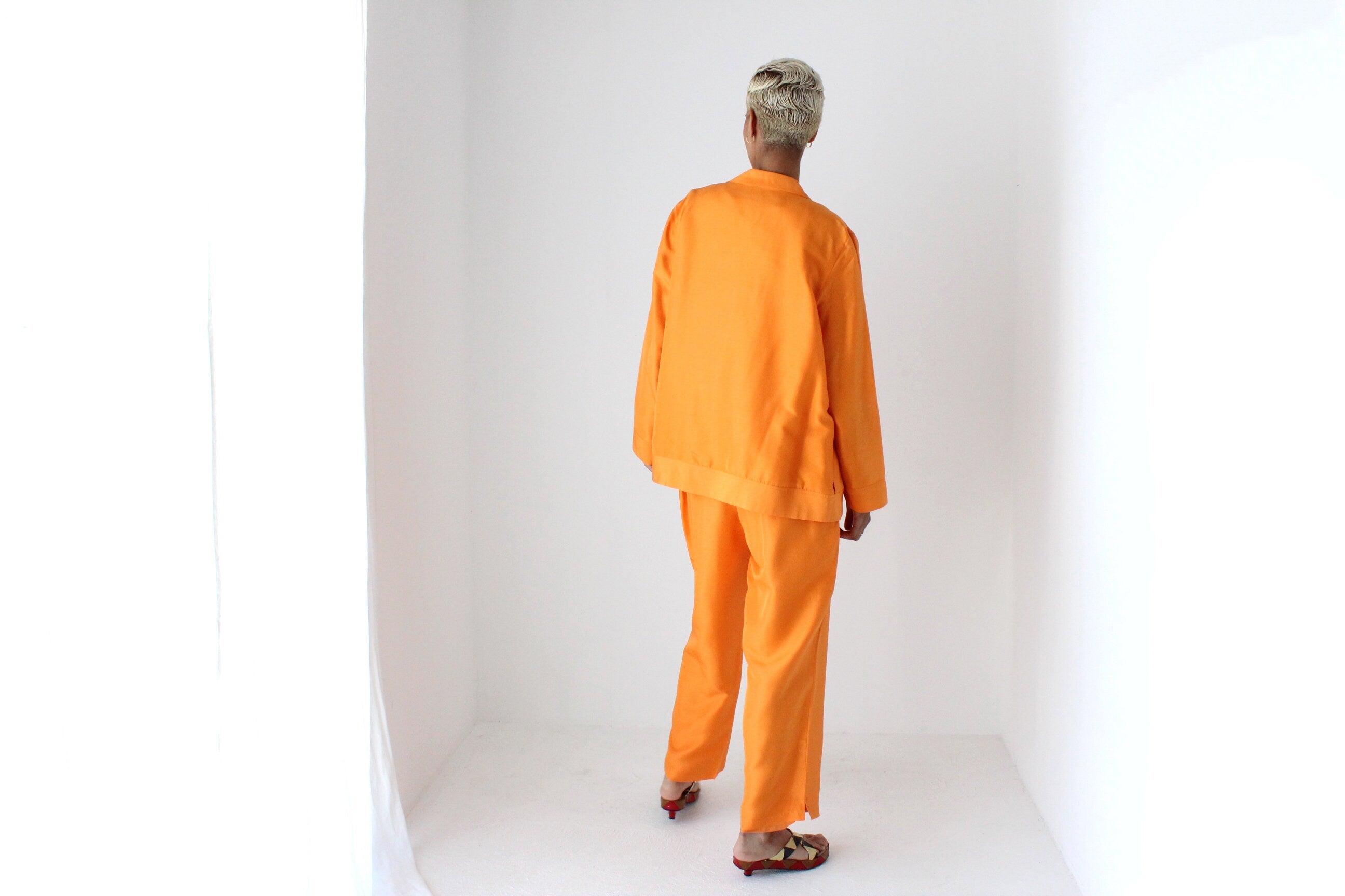 80s Vibrant Pure Silk Boxy Two Piece Cruise Suit