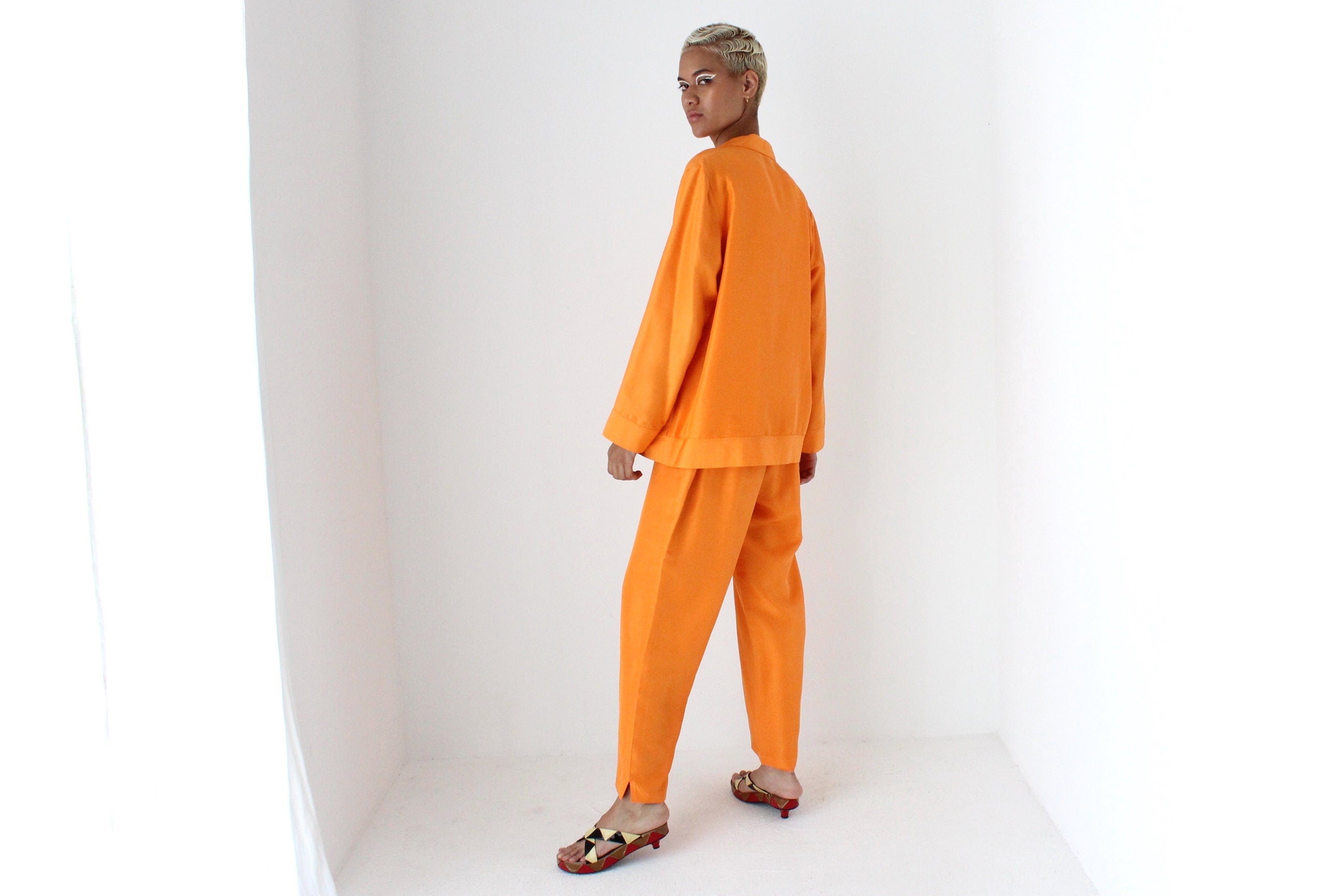80s Vibrant Pure Silk Boxy Two Piece Cruise Suit