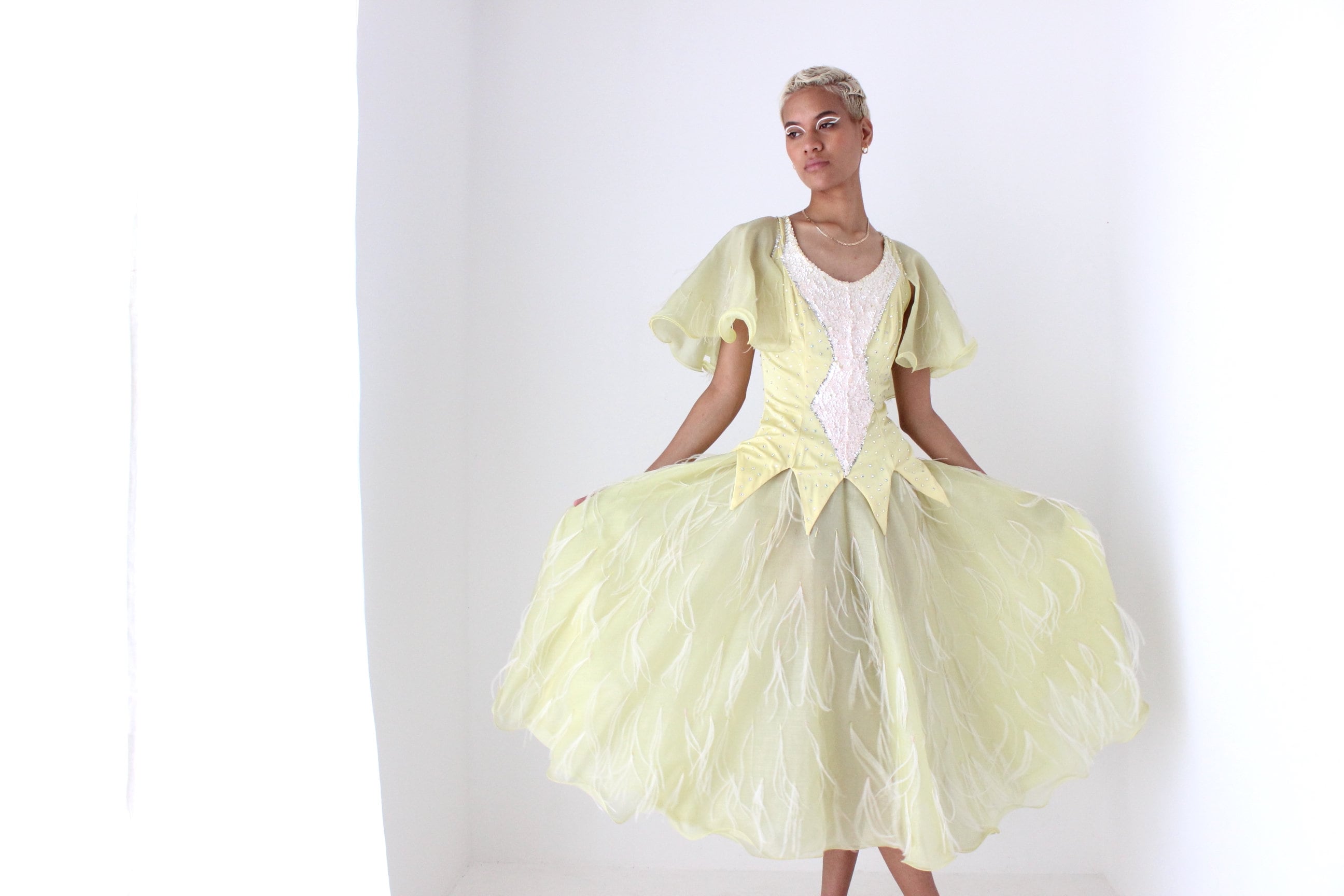80s Sequin Feather Flutter Fairy Princess Costume Gown