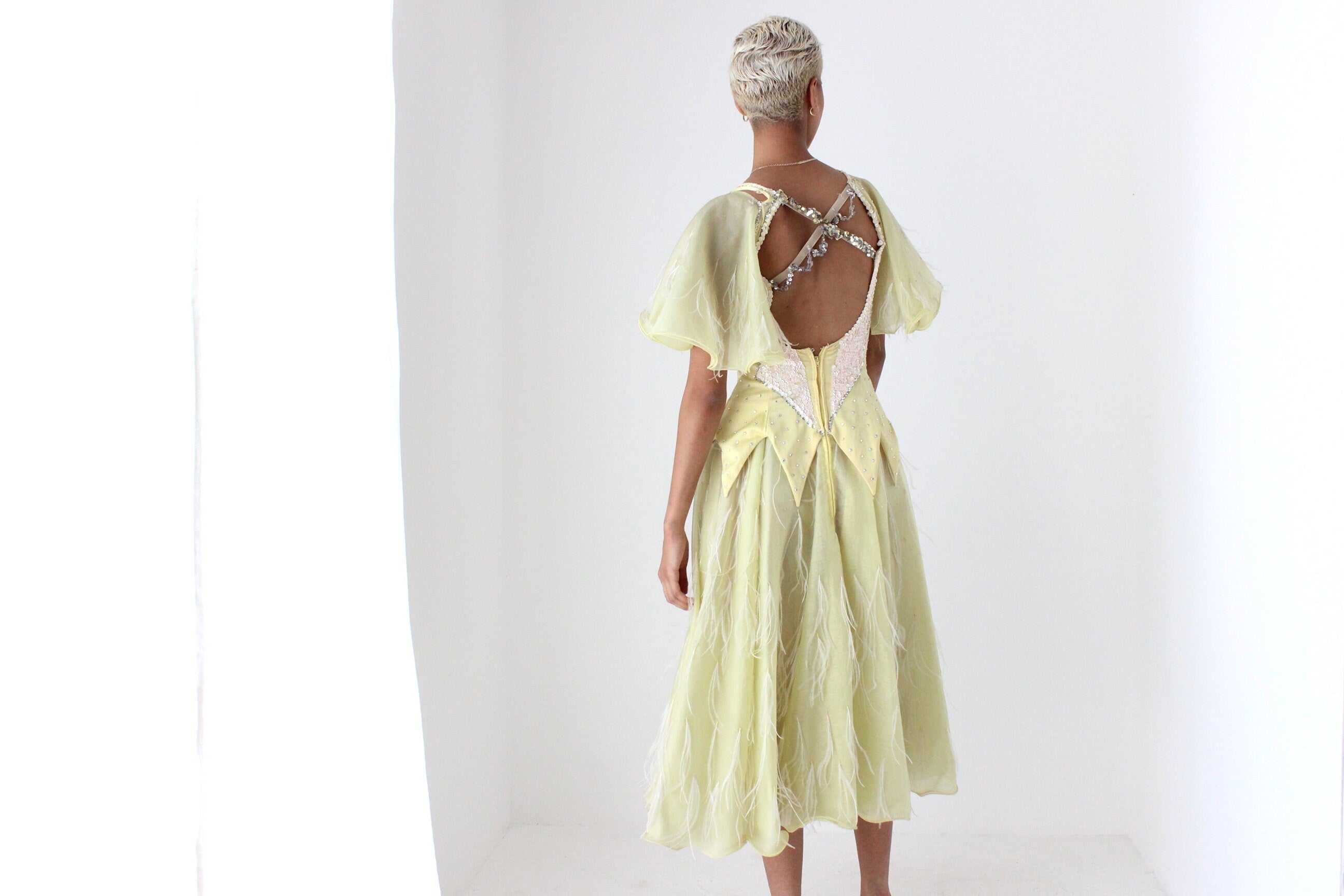 80s Sequin Feather Flutter Fairy Princess Costume Gown