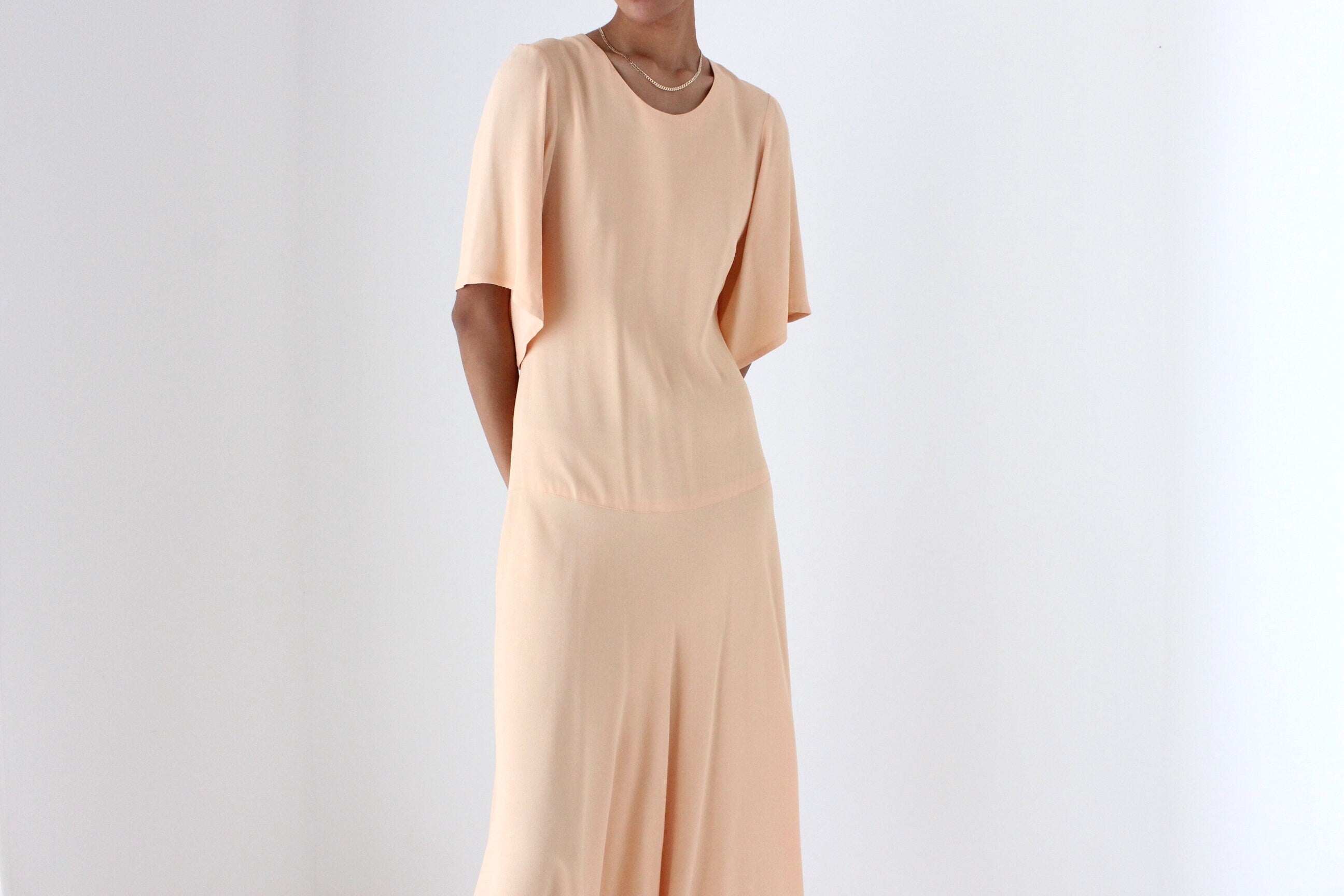 80s Sonia Rykiel Paris Pastel Peach Flutter Sleeve Dress