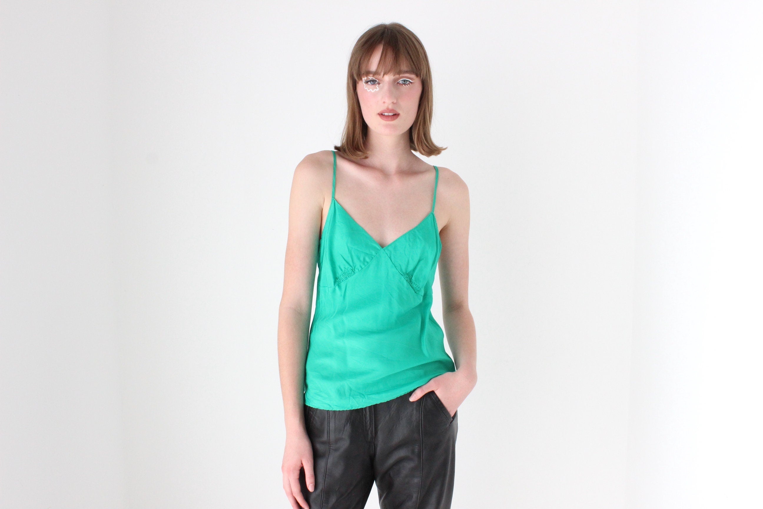 2000s Emerald Green Pure Silk Cami Top