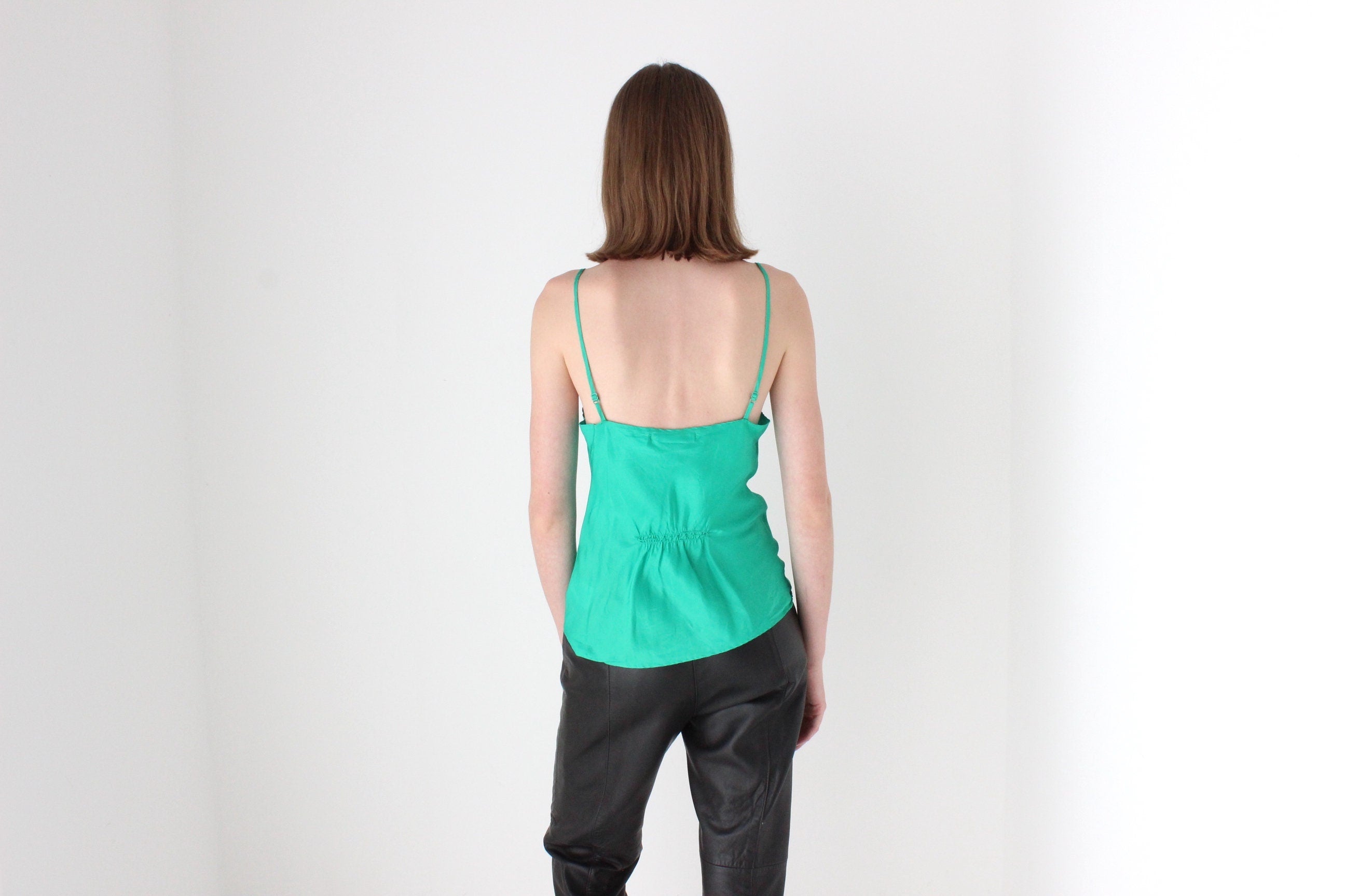 2000s Emerald Green Pure Silk Cami Top