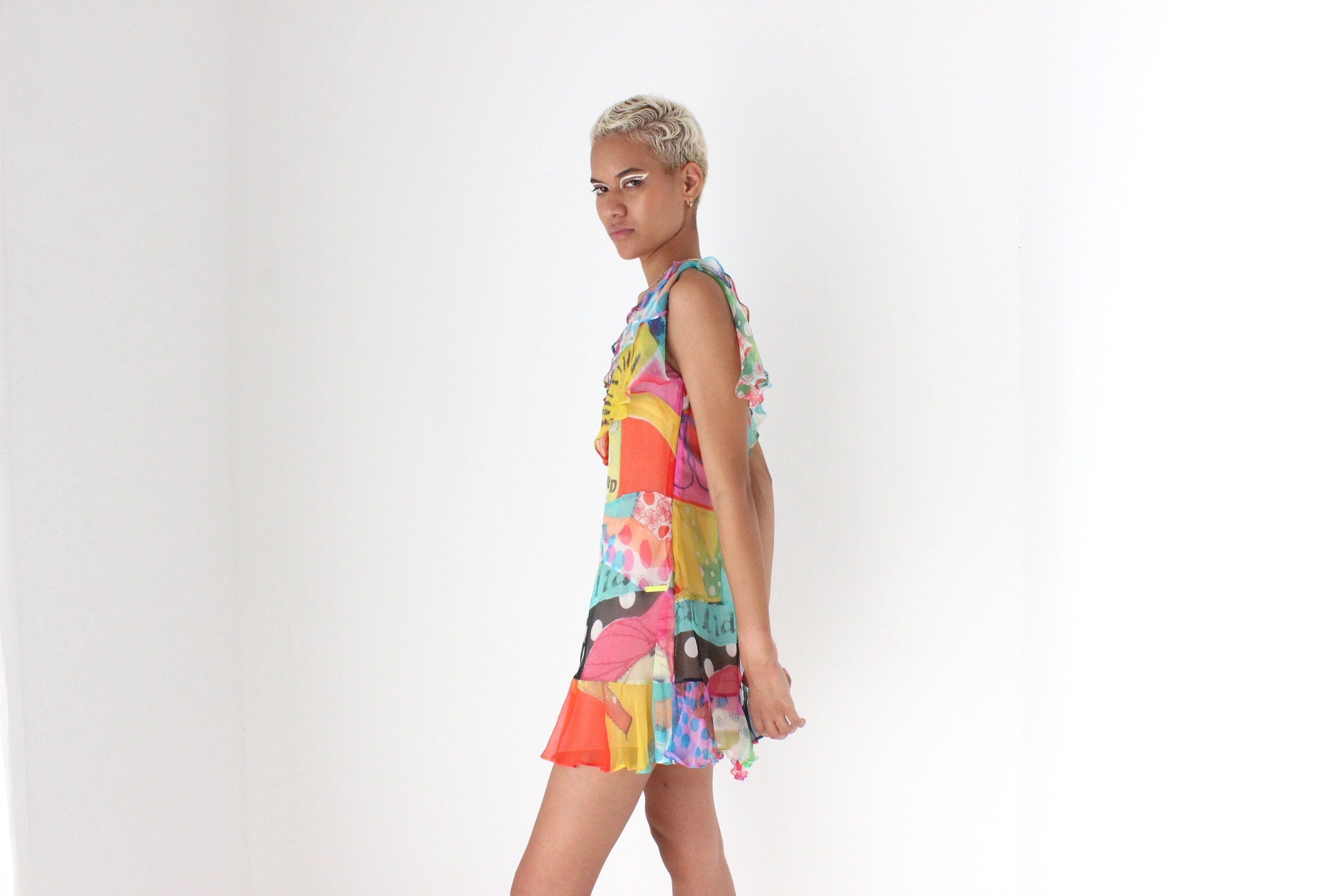 JOHN GALLIANO 2000s Rainbow Layered Silk Mini