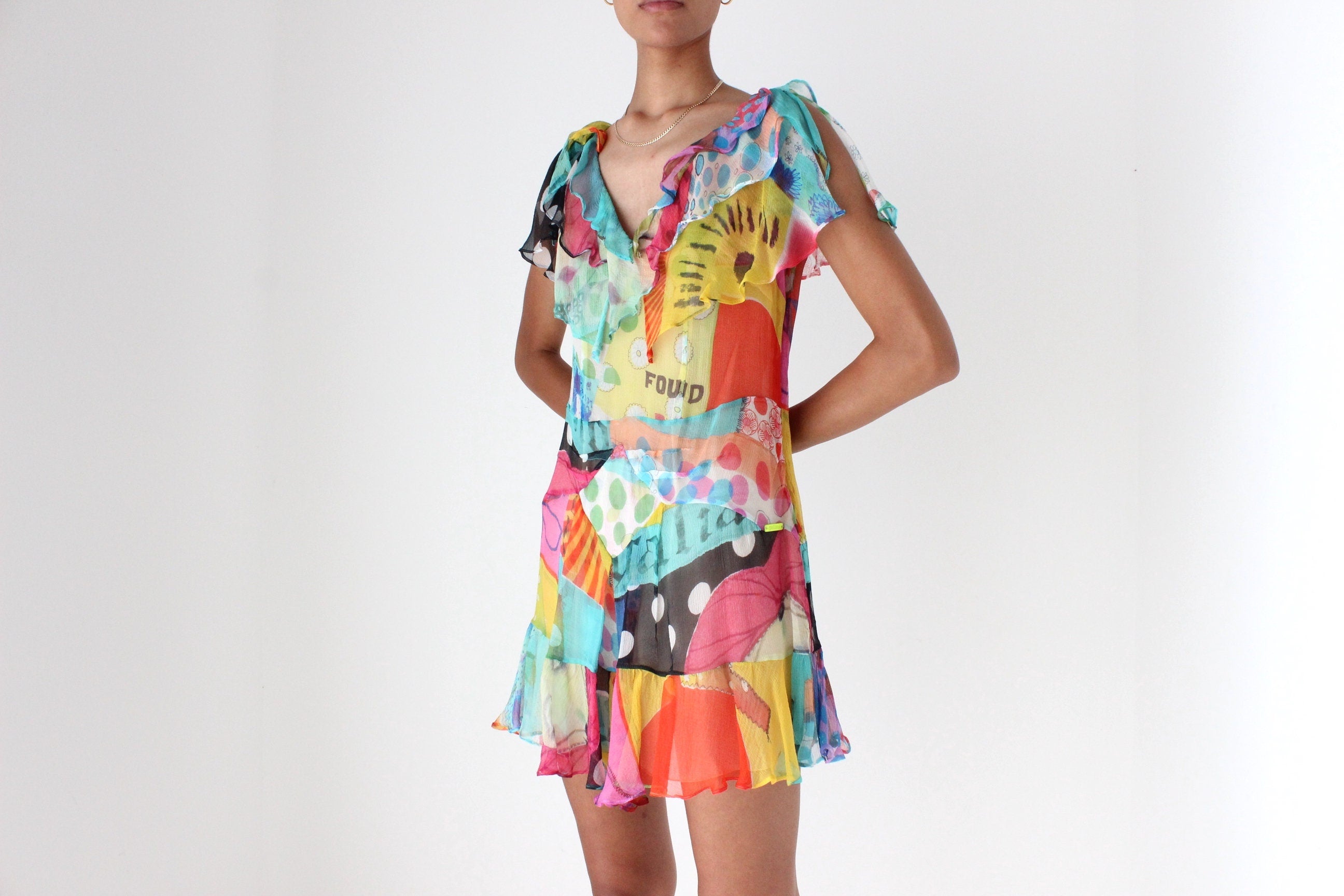 JOHN GALLIANO 2000s Rainbow Layered Silk Mini