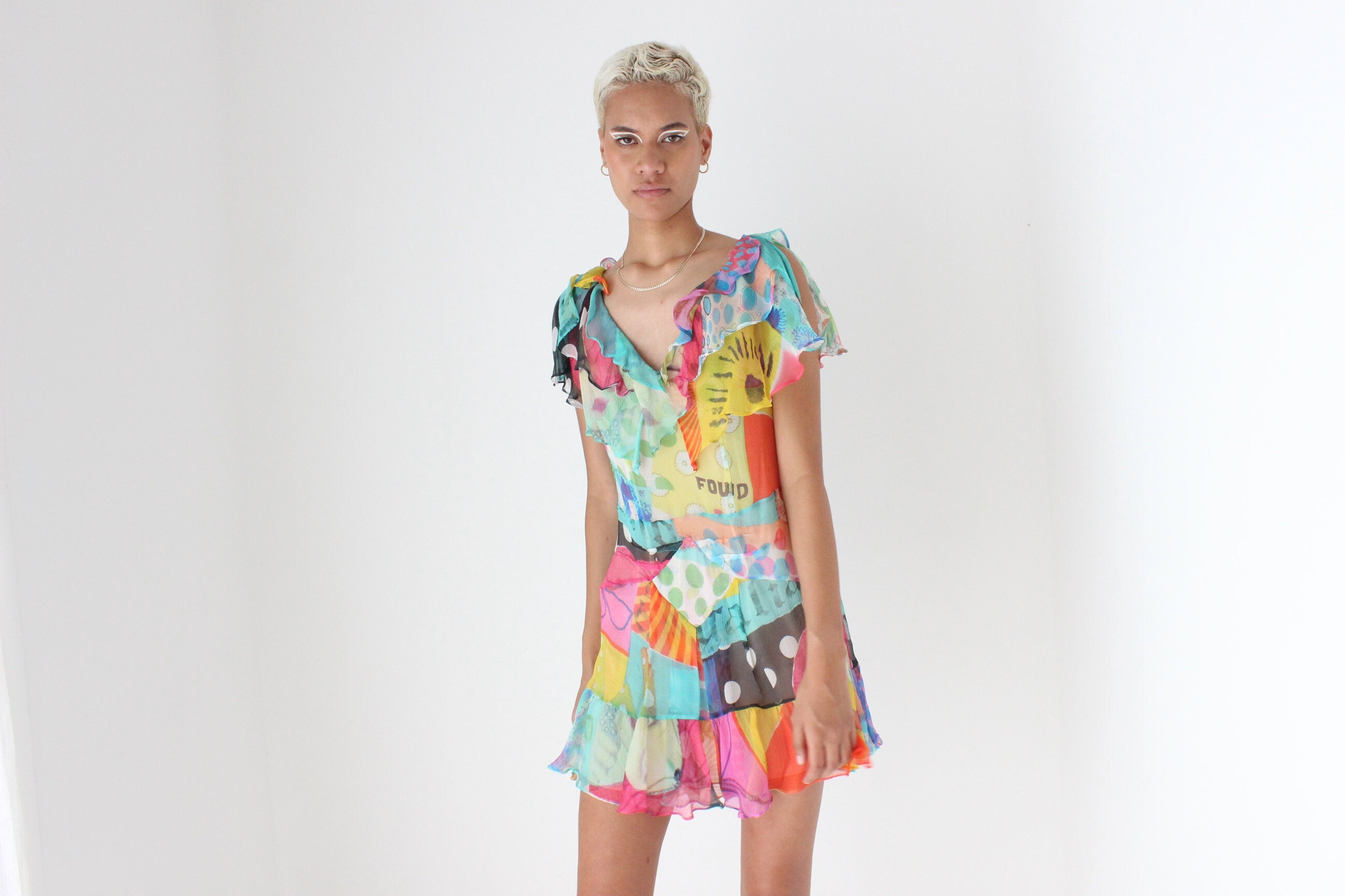 JOHN GALLIANO 2000s Rainbow Layered Silk Mini