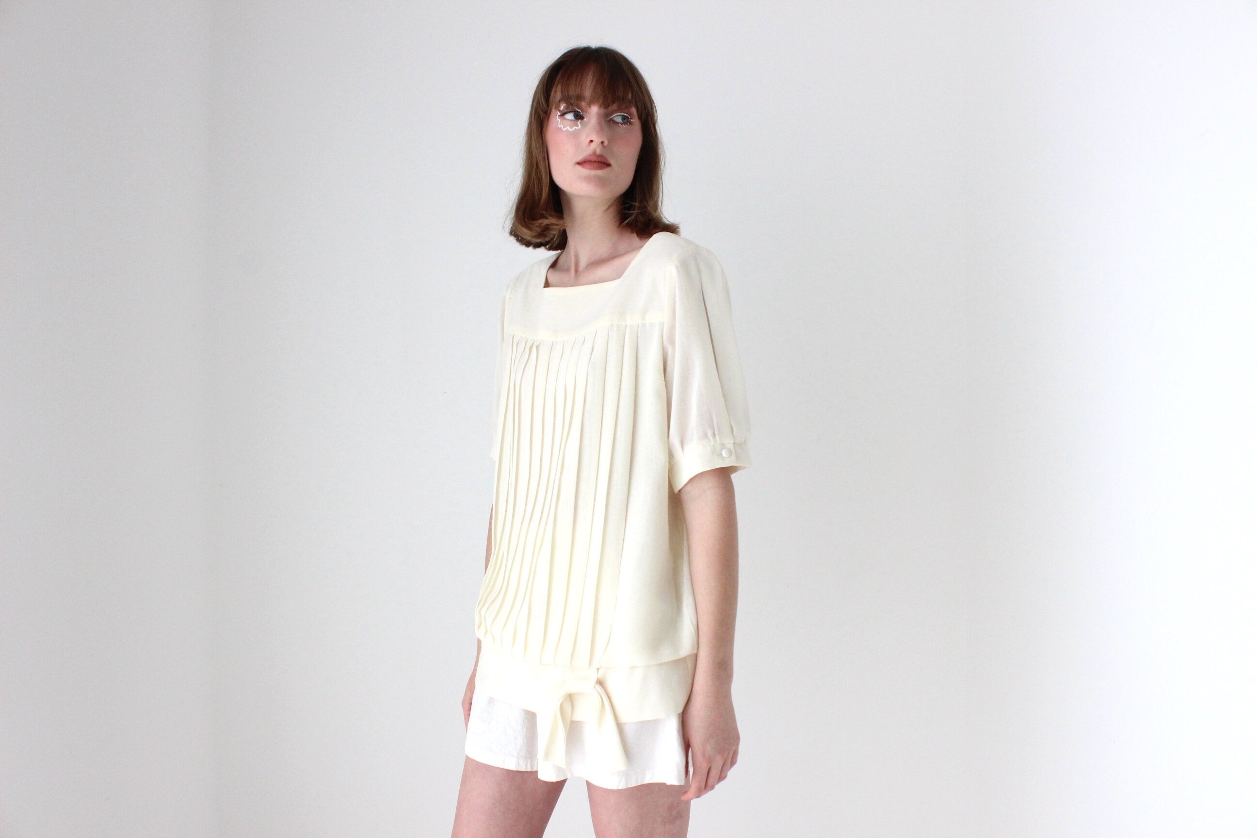 80s Pleated Puff Smock Top