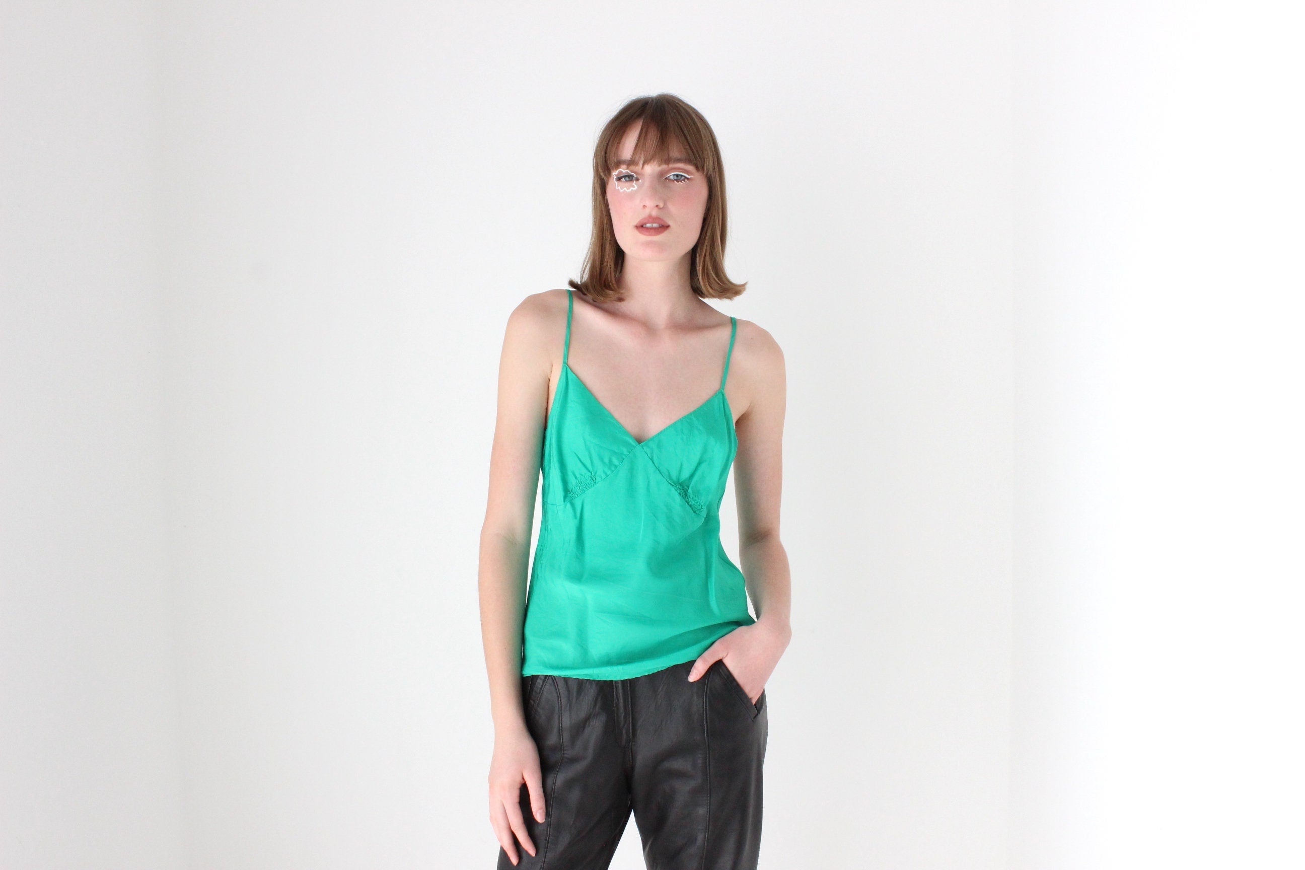 2000s Emerald Green Pure Silk Cami Top