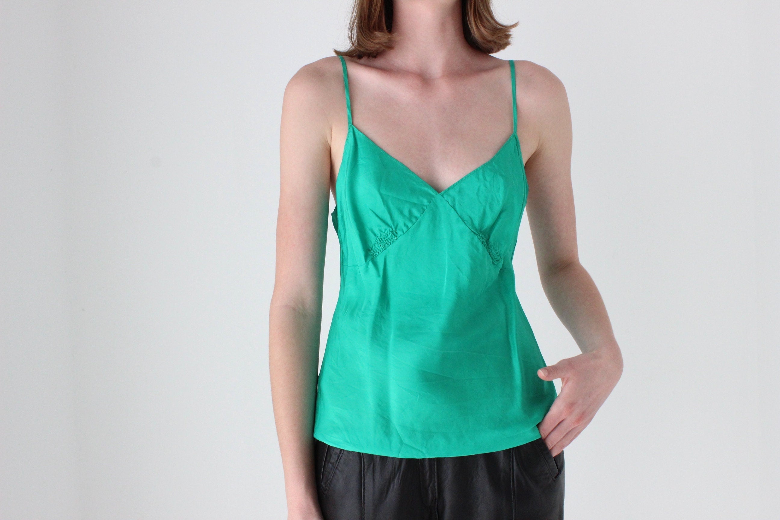 2000s Emerald Green Pure Silk Cami Top