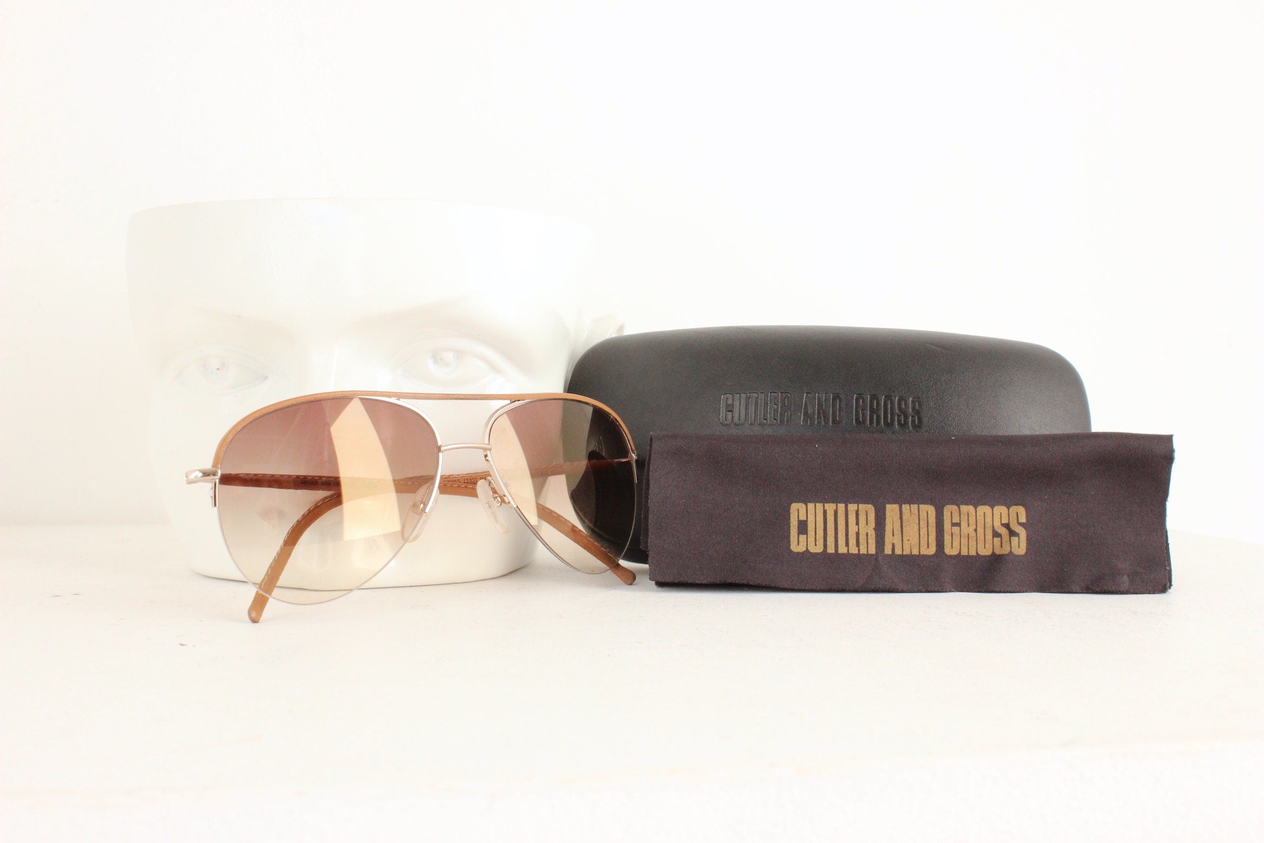 Cutler & Gross Leather Trimmed Classic Aviators