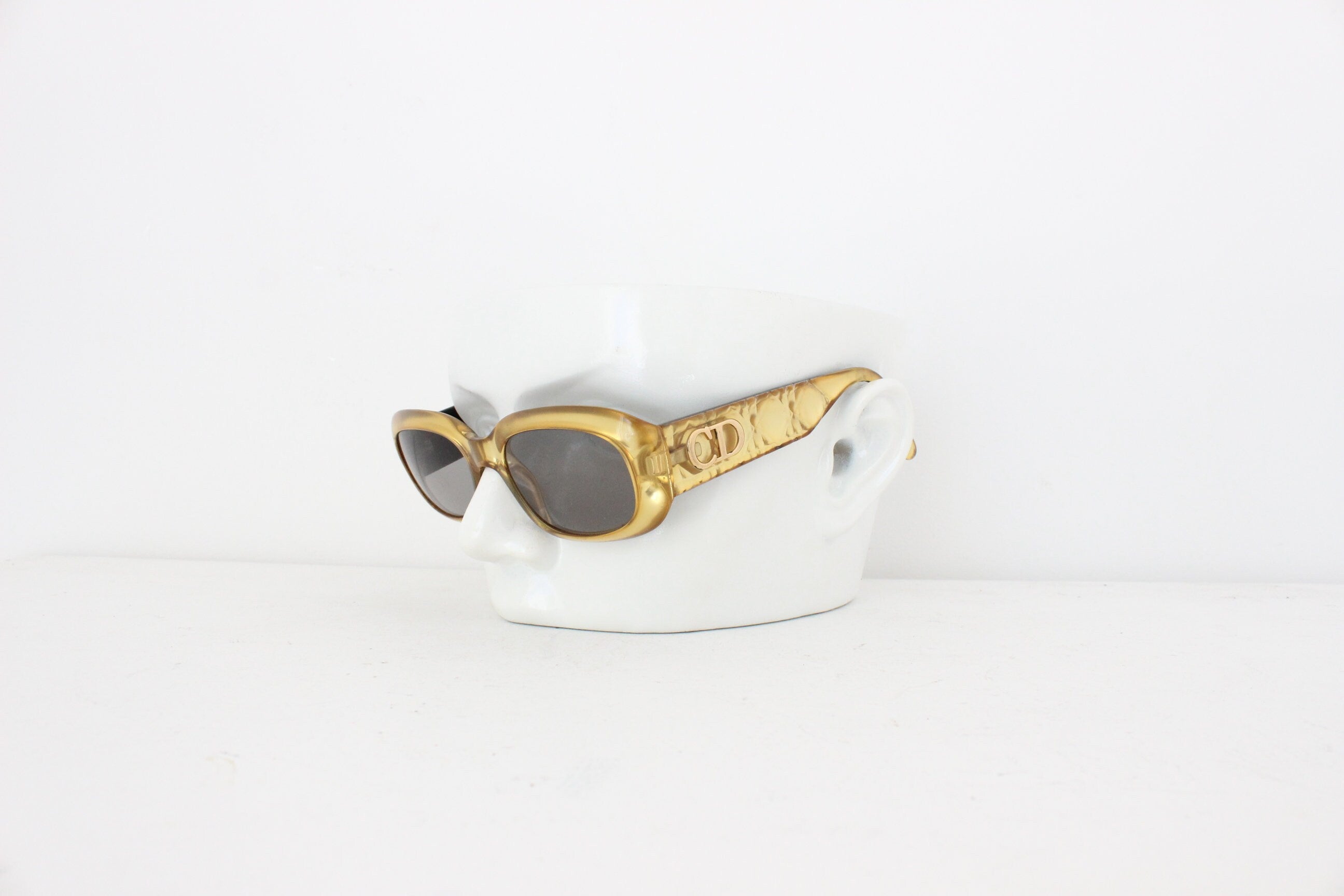 CHRISTIAN DIOR Rare 1980s Gold Rectangular Sunglasses
