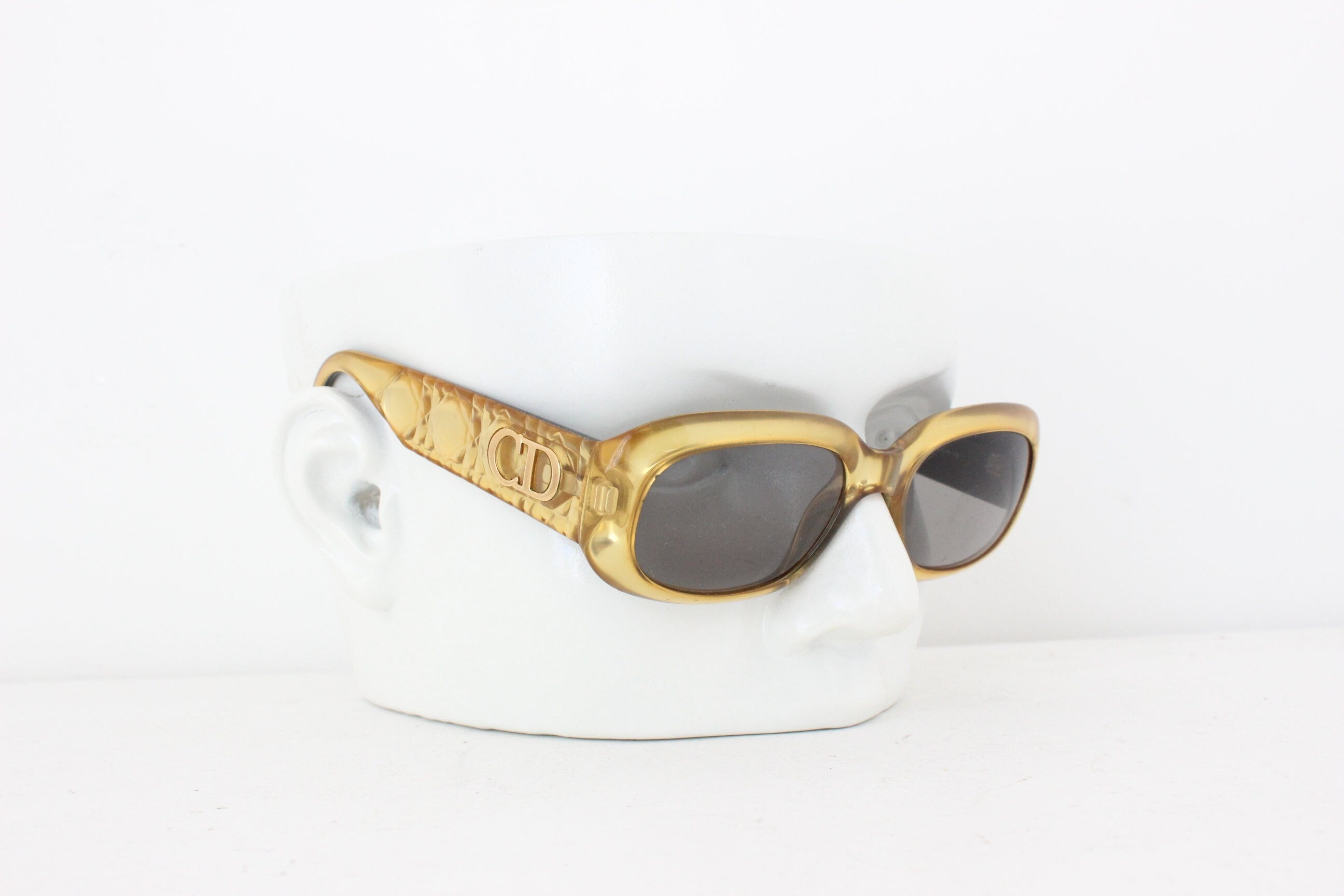 CHRISTIAN DIOR Rare 1980s Gold Rectangular Sunglasses