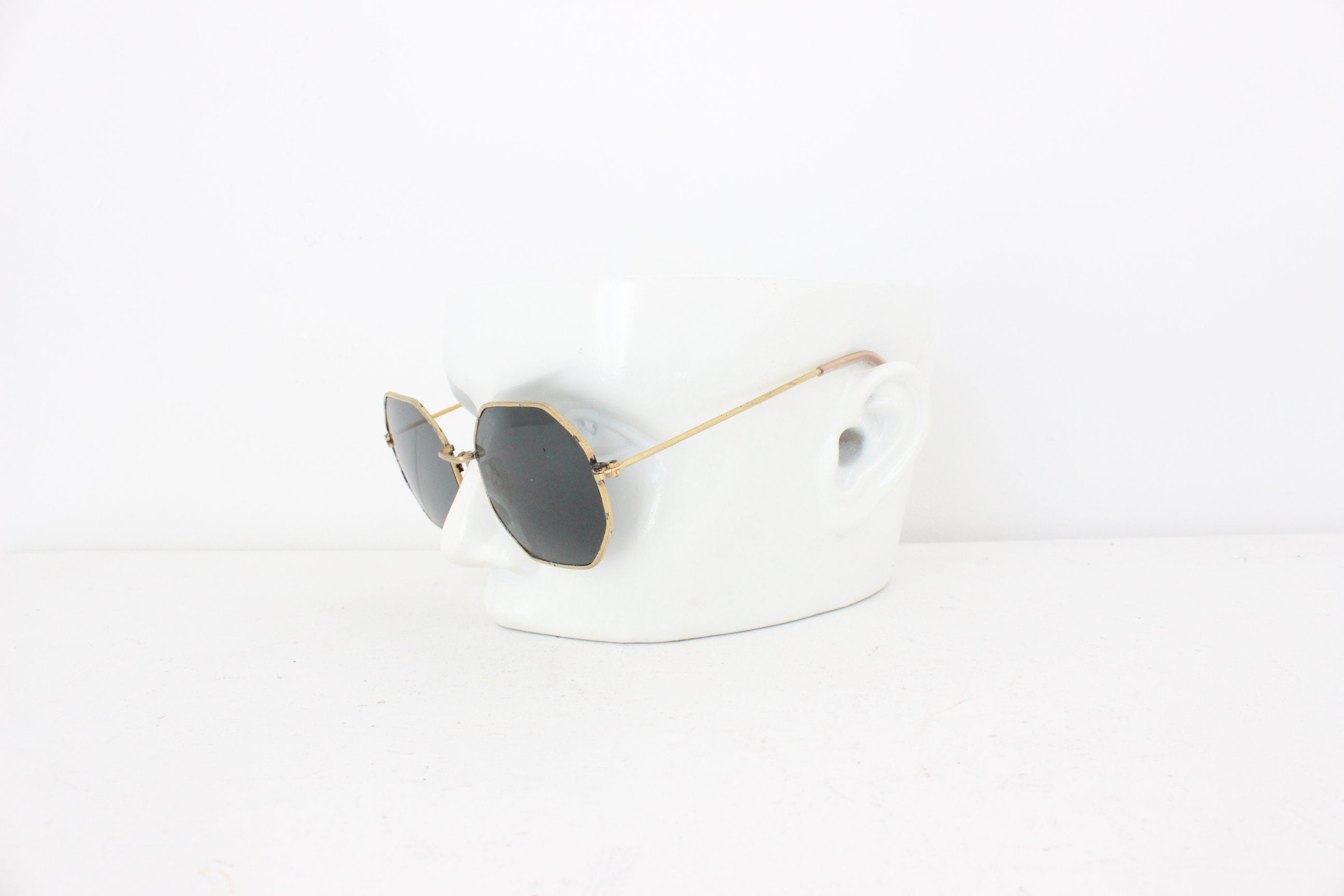 70s Matte Gold Hexagonal Sunglasses