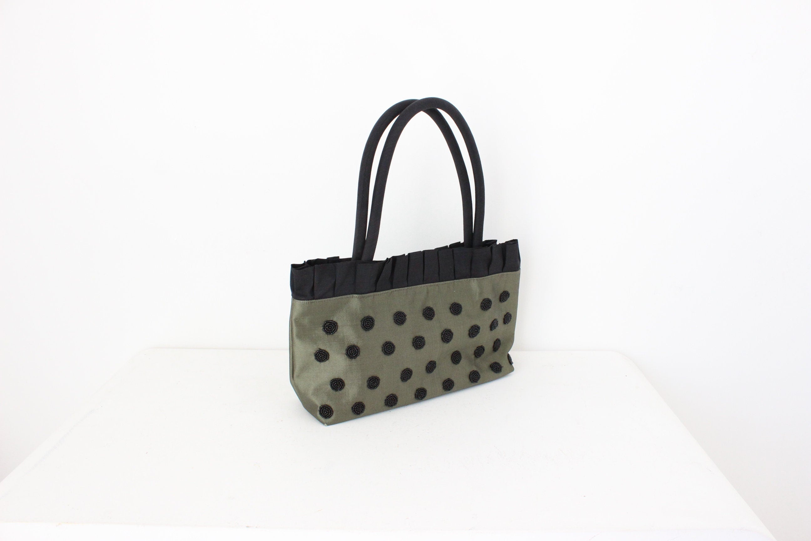Y2K SILK Beaded Polka Dot & Ruffle Handbag