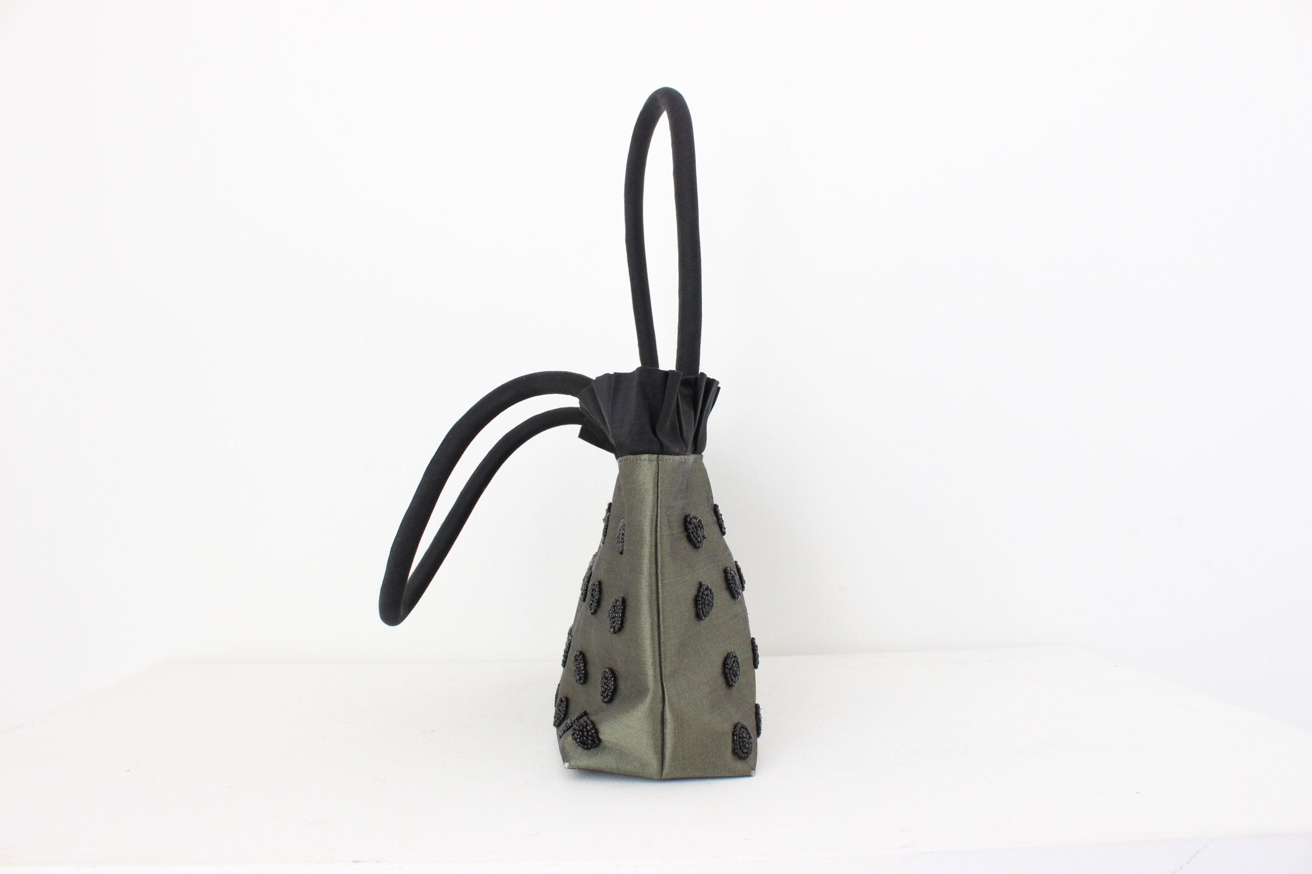 Y2K SILK Beaded Polka Dot & Ruffle Handbag