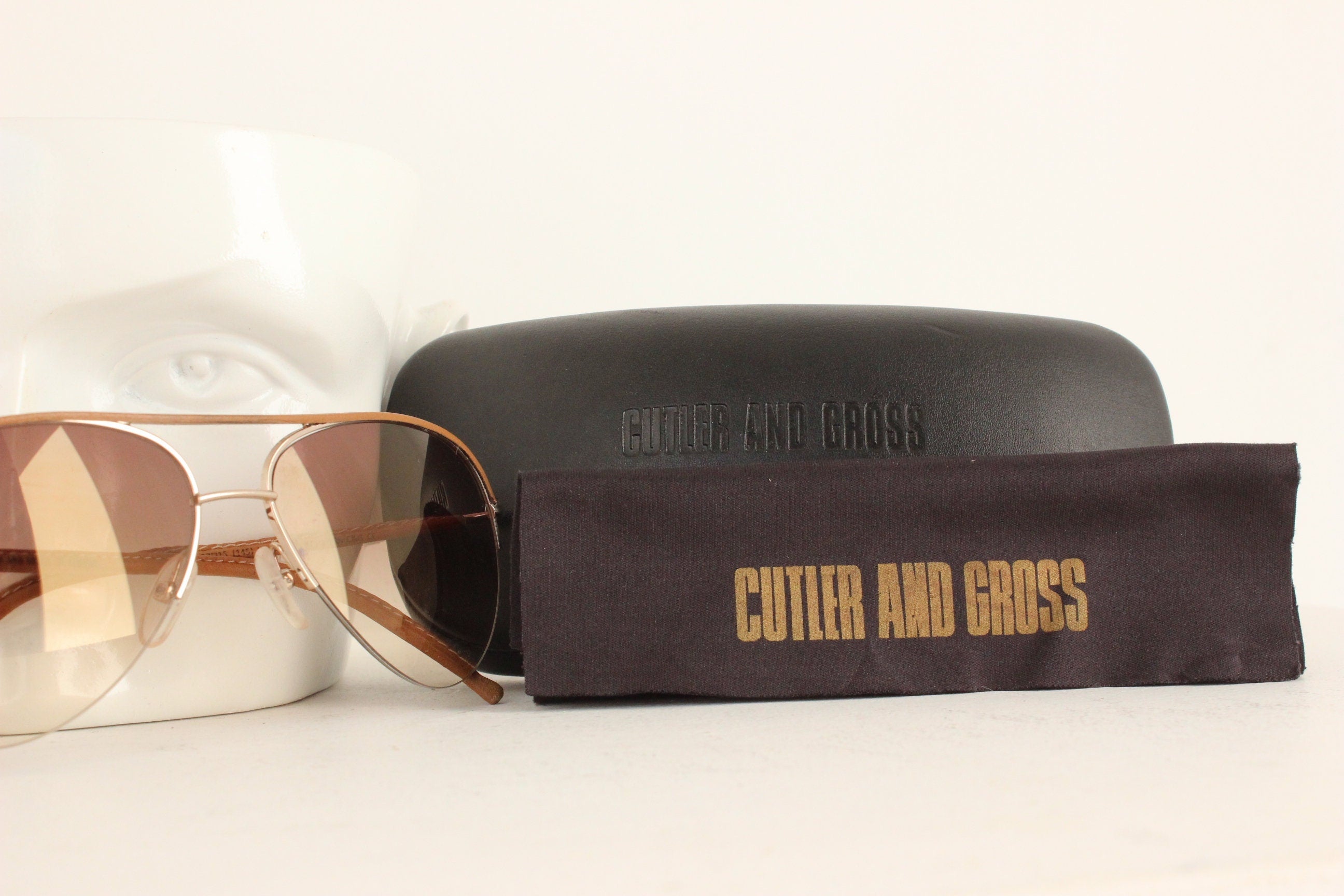Cutler & Gross Leather Trimmed Classic Aviators