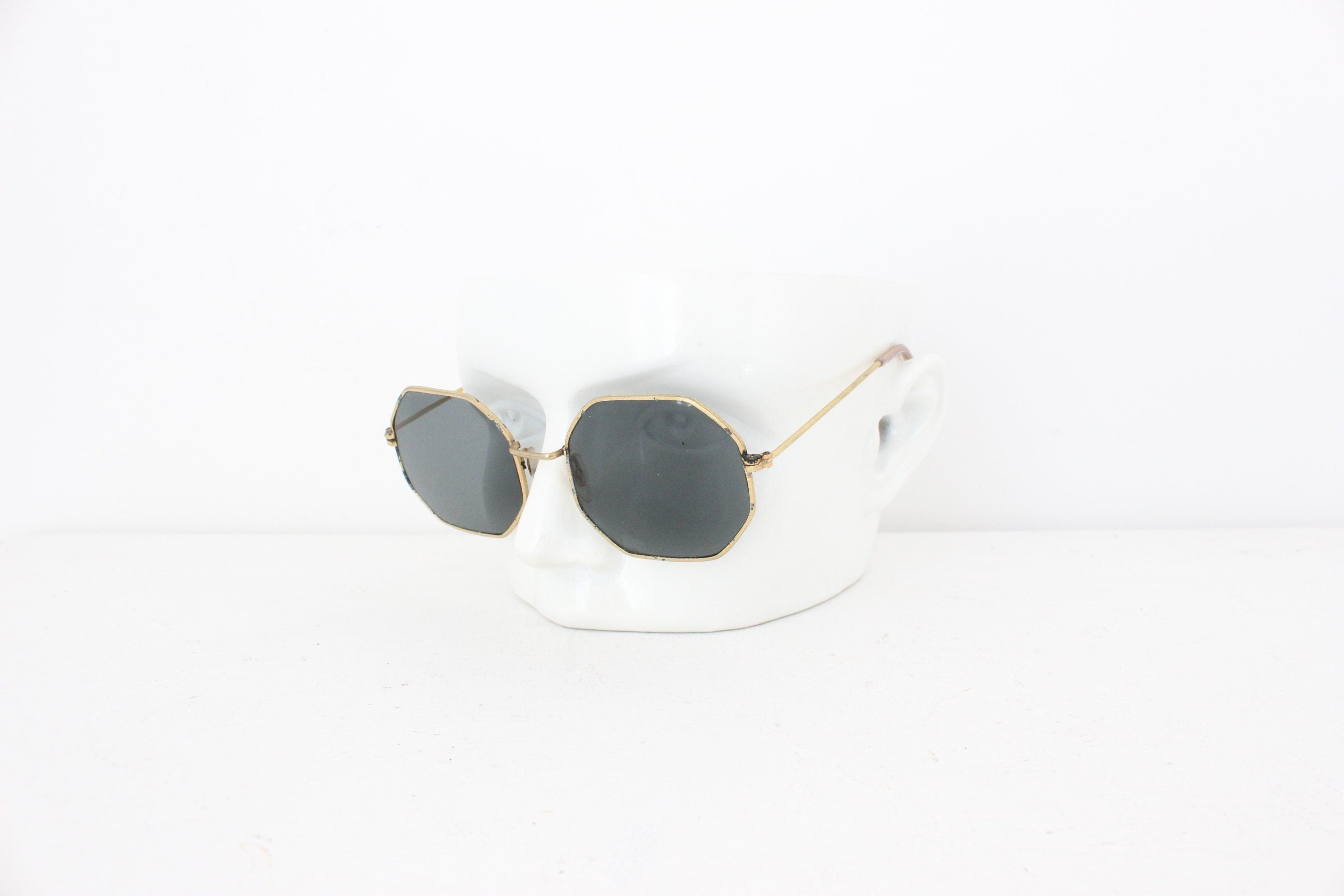 70s Matte Gold Hexagonal Sunglasses