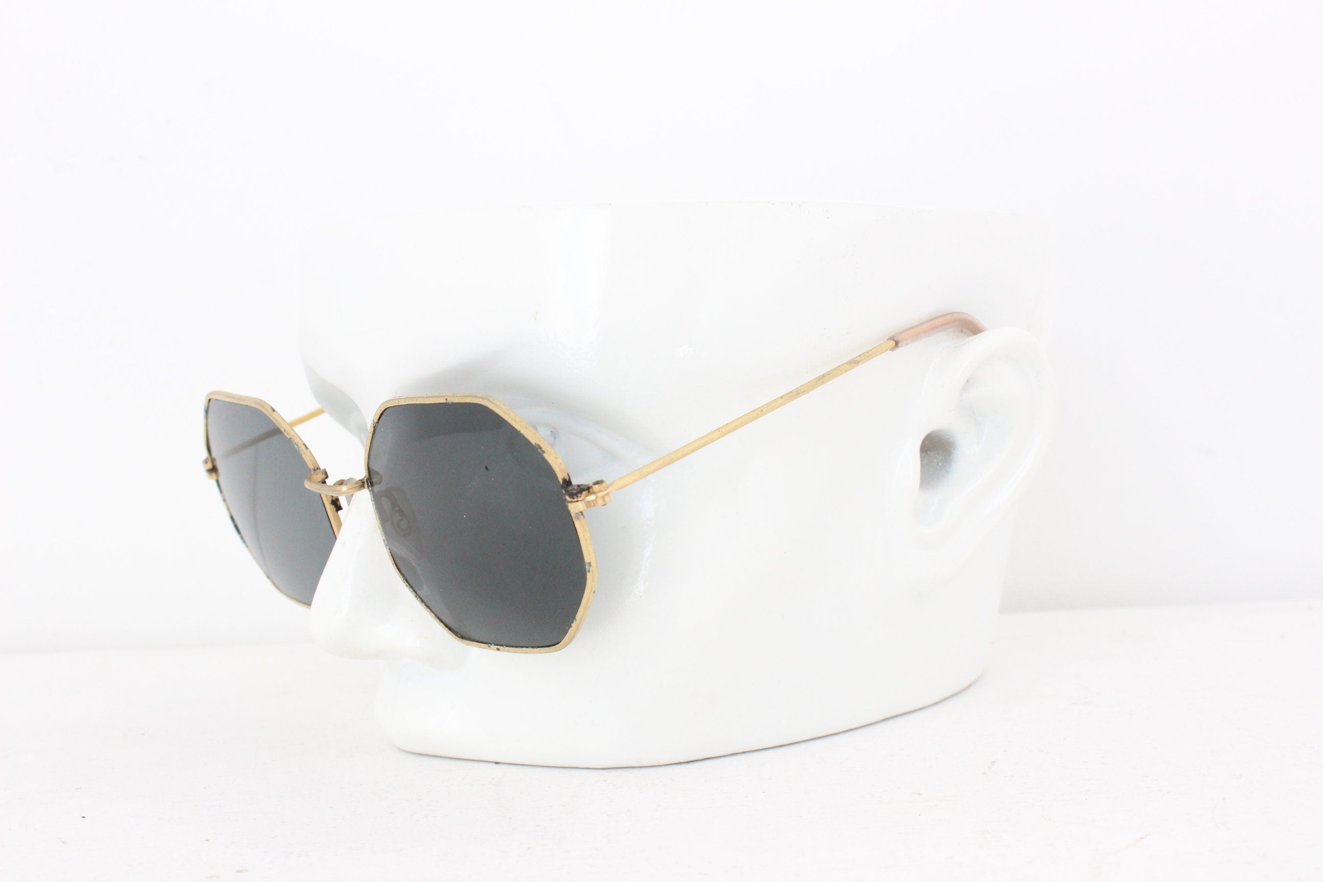 70s Matte Gold Hexagonal Sunglasses