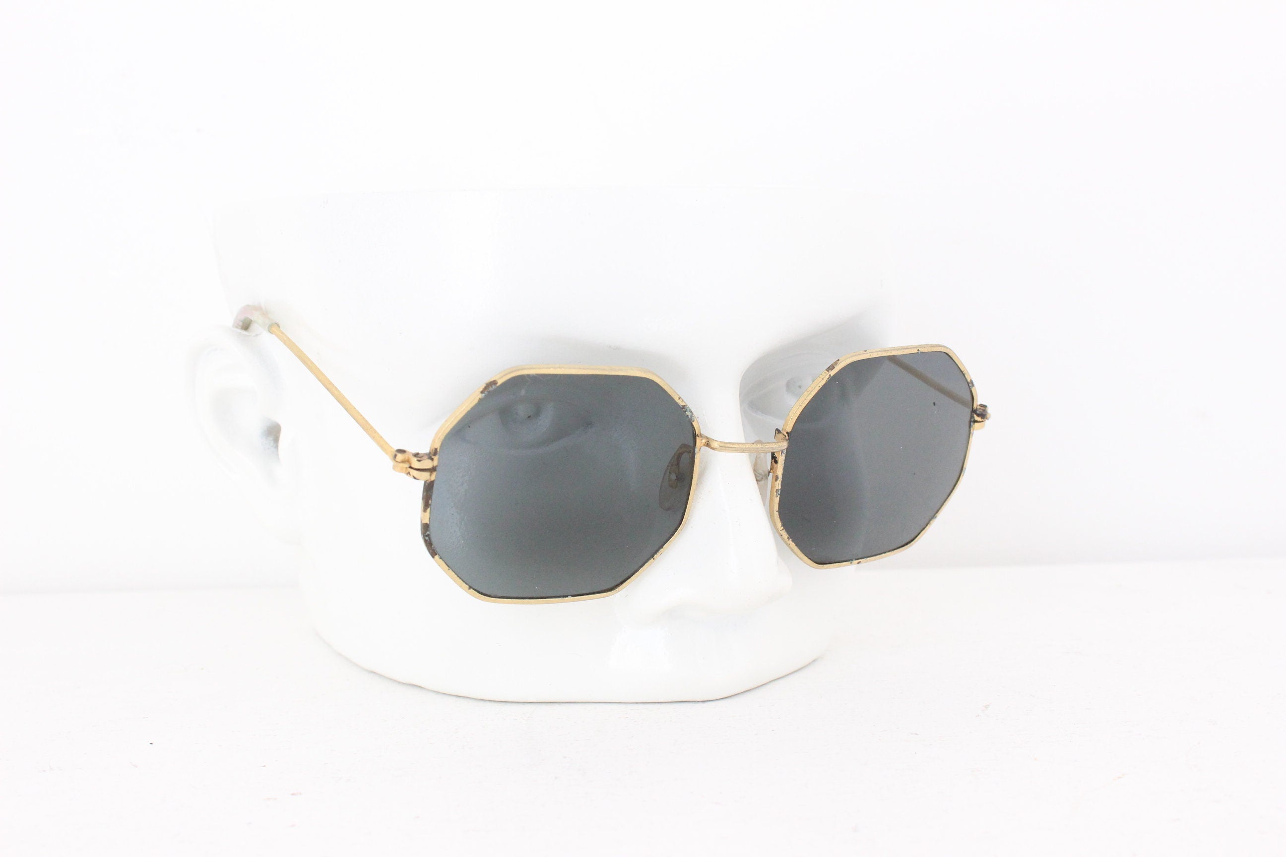 70s Matte Gold Hexagonal Sunglasses